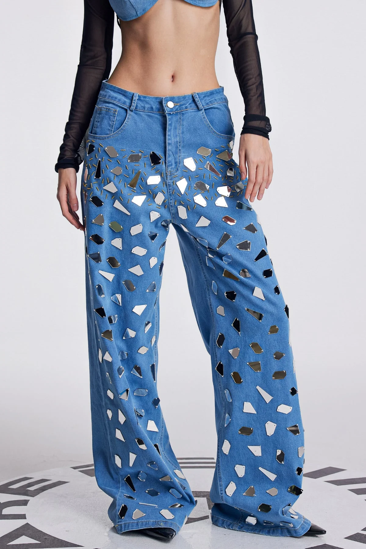 Urban Edge Fringe Embellished Denim Wide Leg Jeans