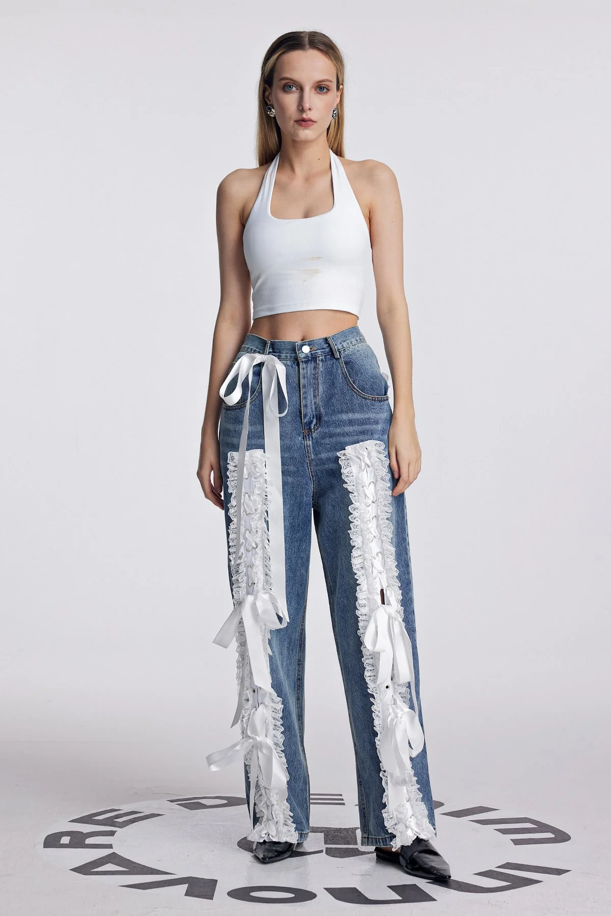 Lace-Up Jeans for Women - Amondi Lace Deconstruct Design