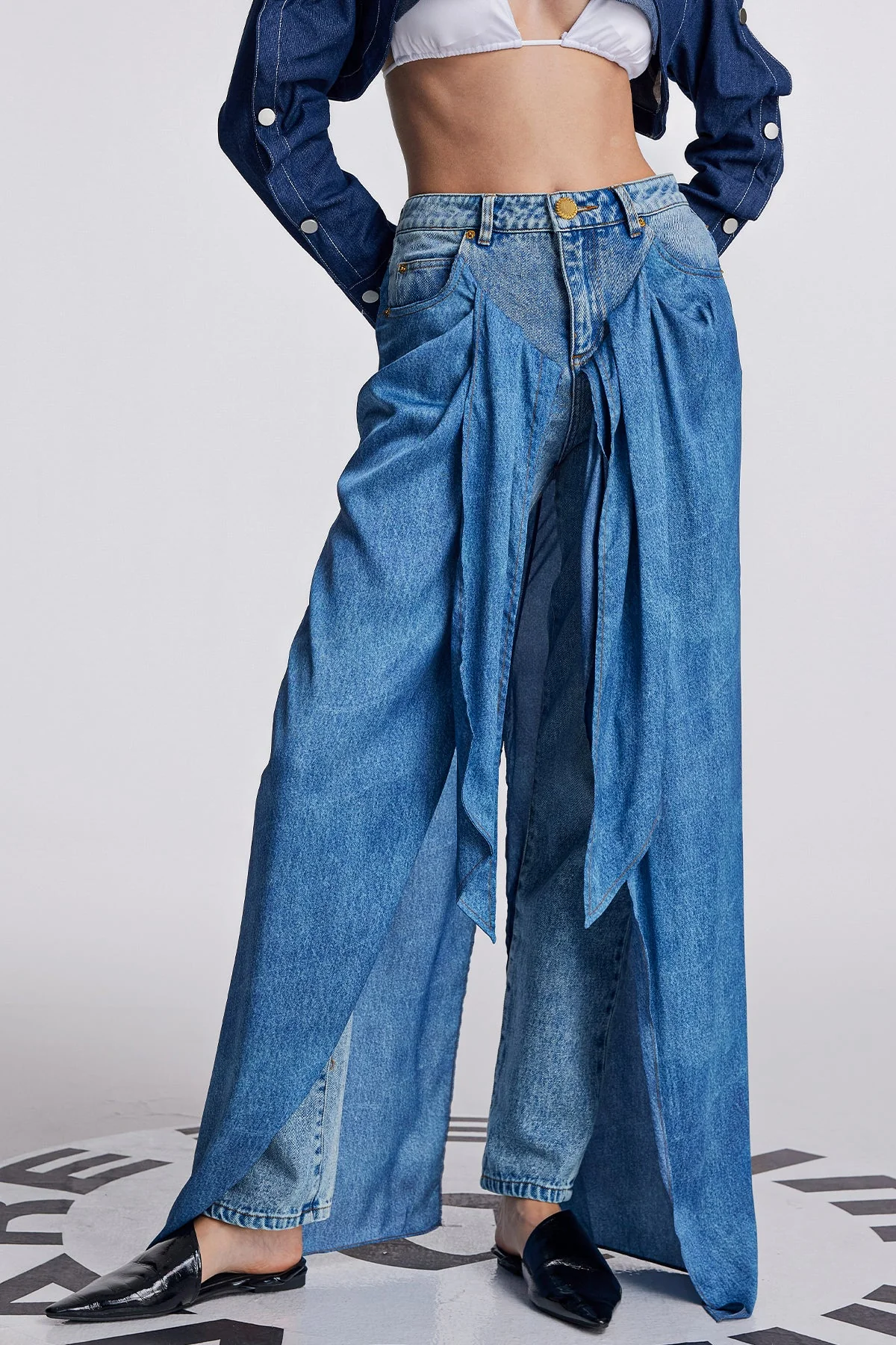 Denim Lace Up Ruch Style Jeans