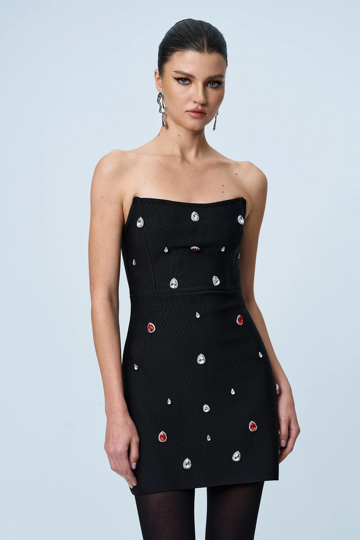 Gray Rhinestone Bodycon Mini Dress