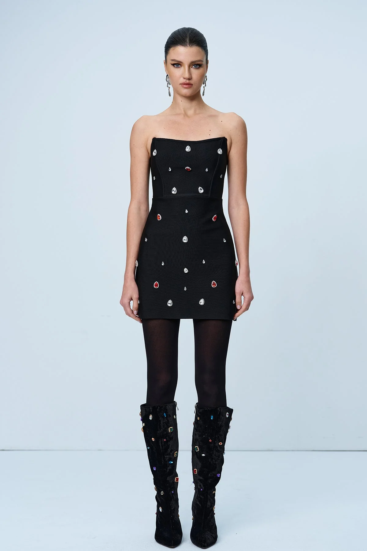 Gray Rhinestone Bodycon Mini Dress