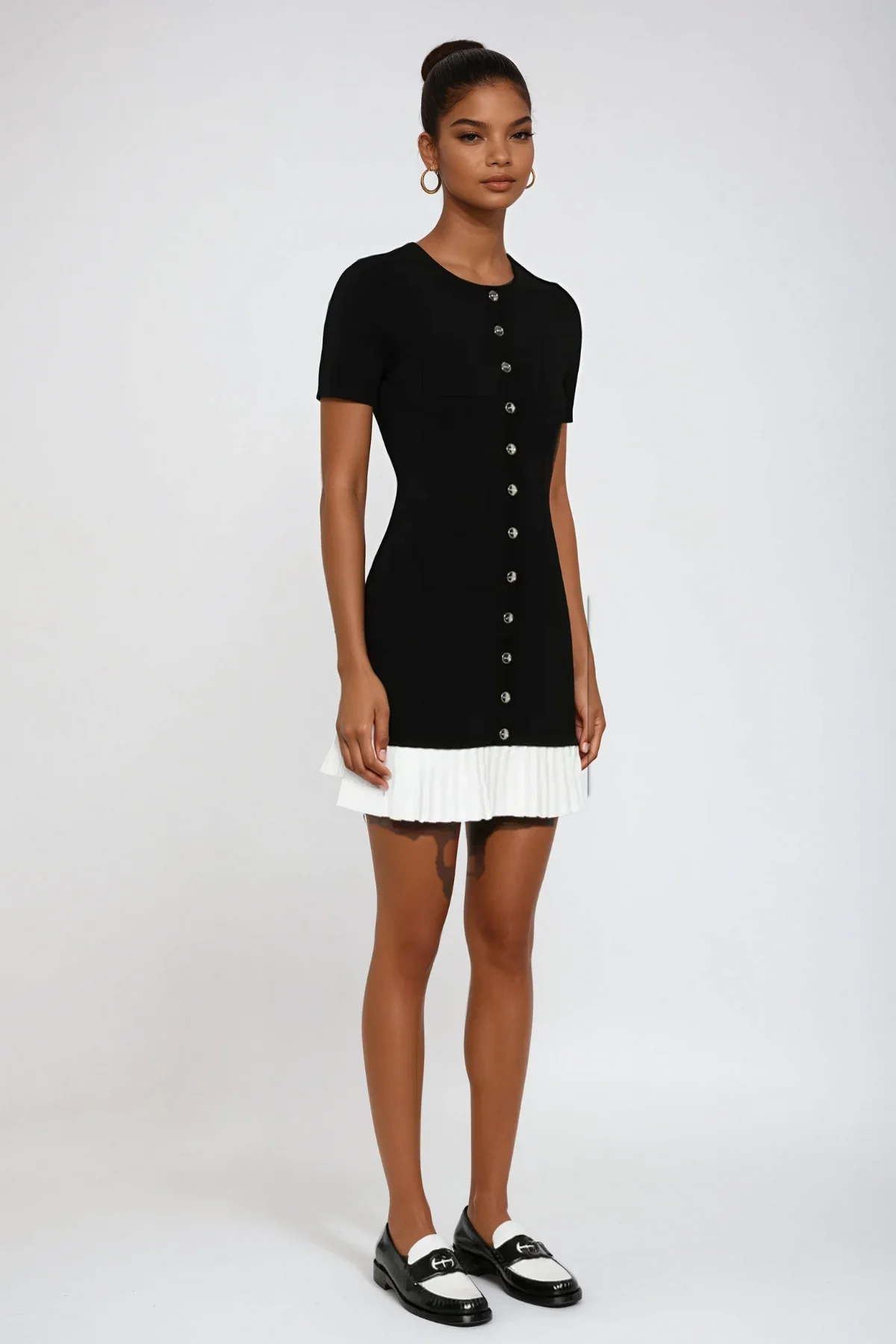 Chic Black Button Ruffle Mini Dress