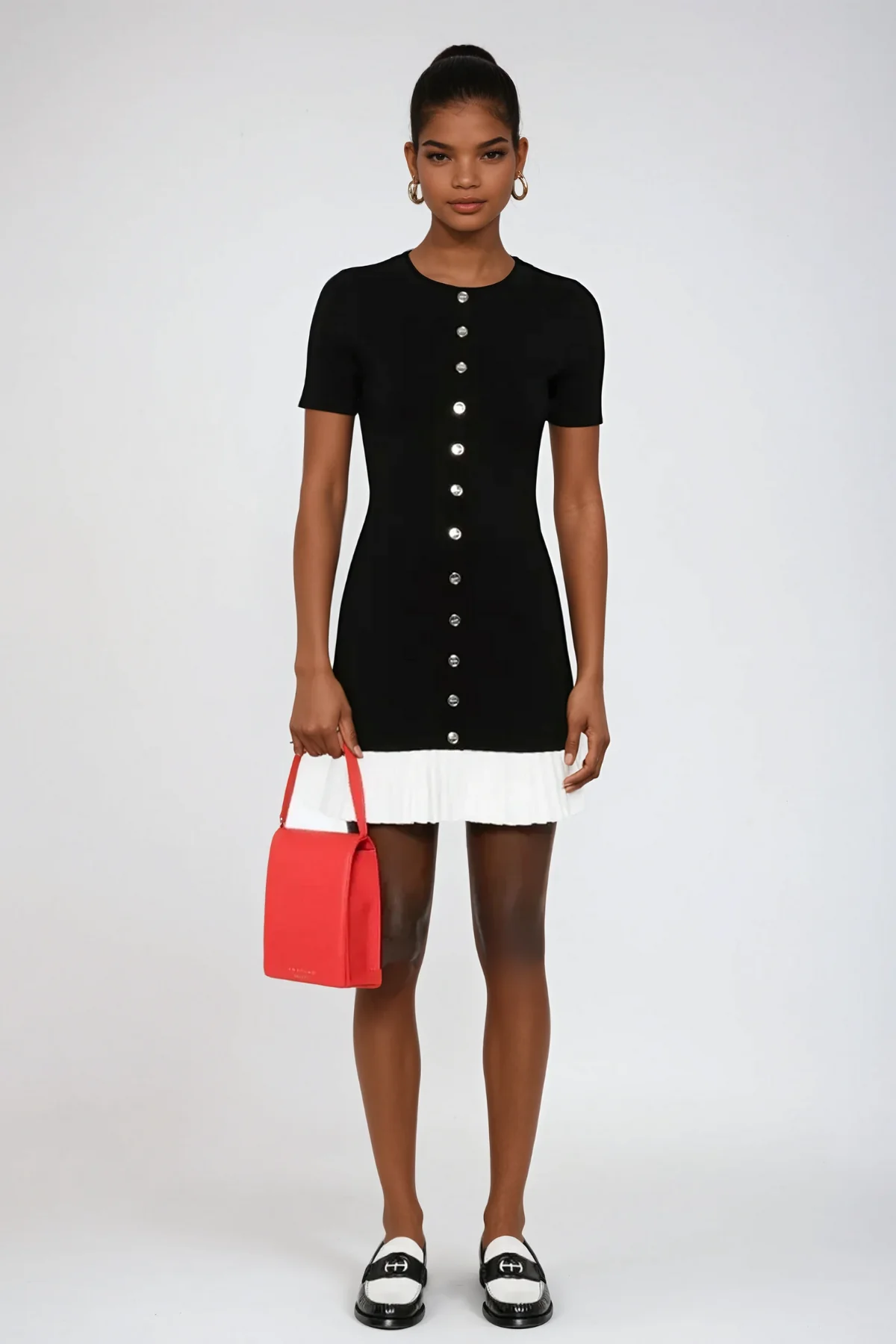 Chic Black Button Ruffle Mini Dress