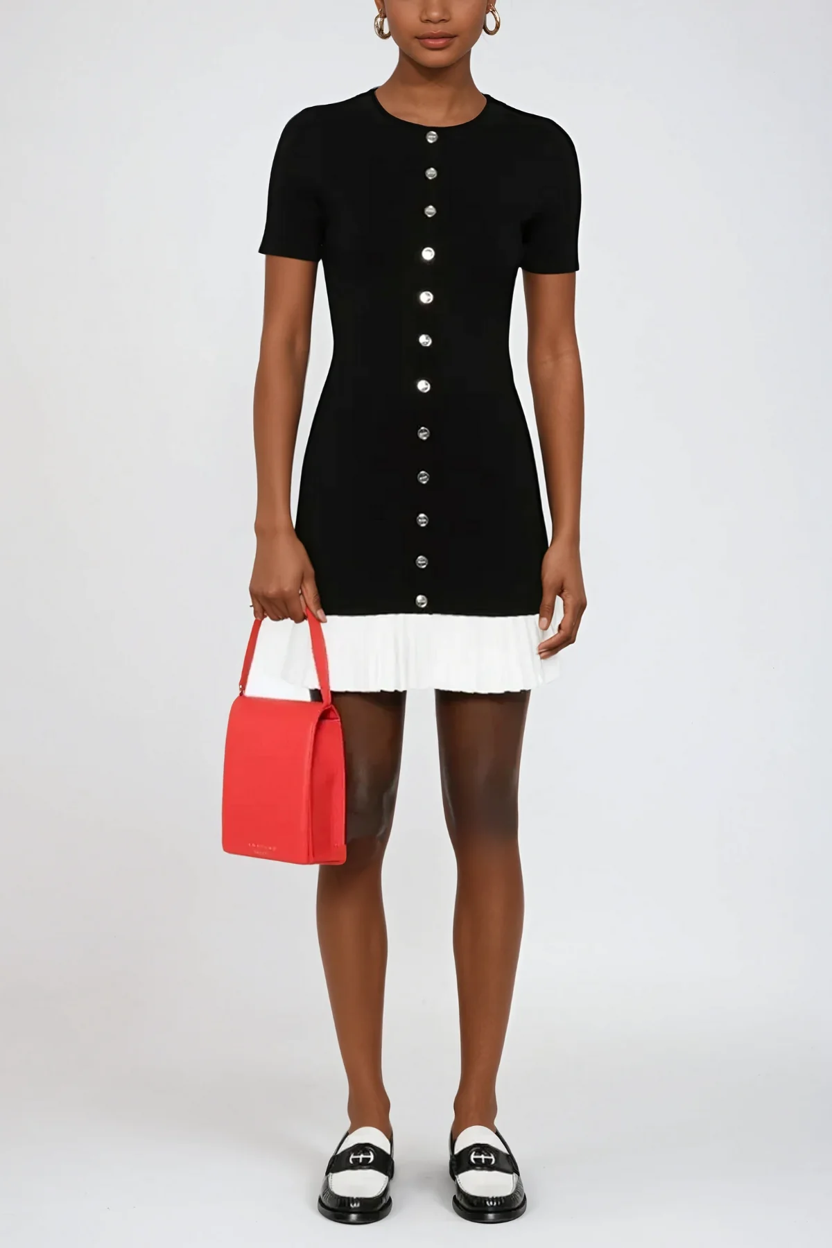 Chic Black Button Ruffle Mini Dress