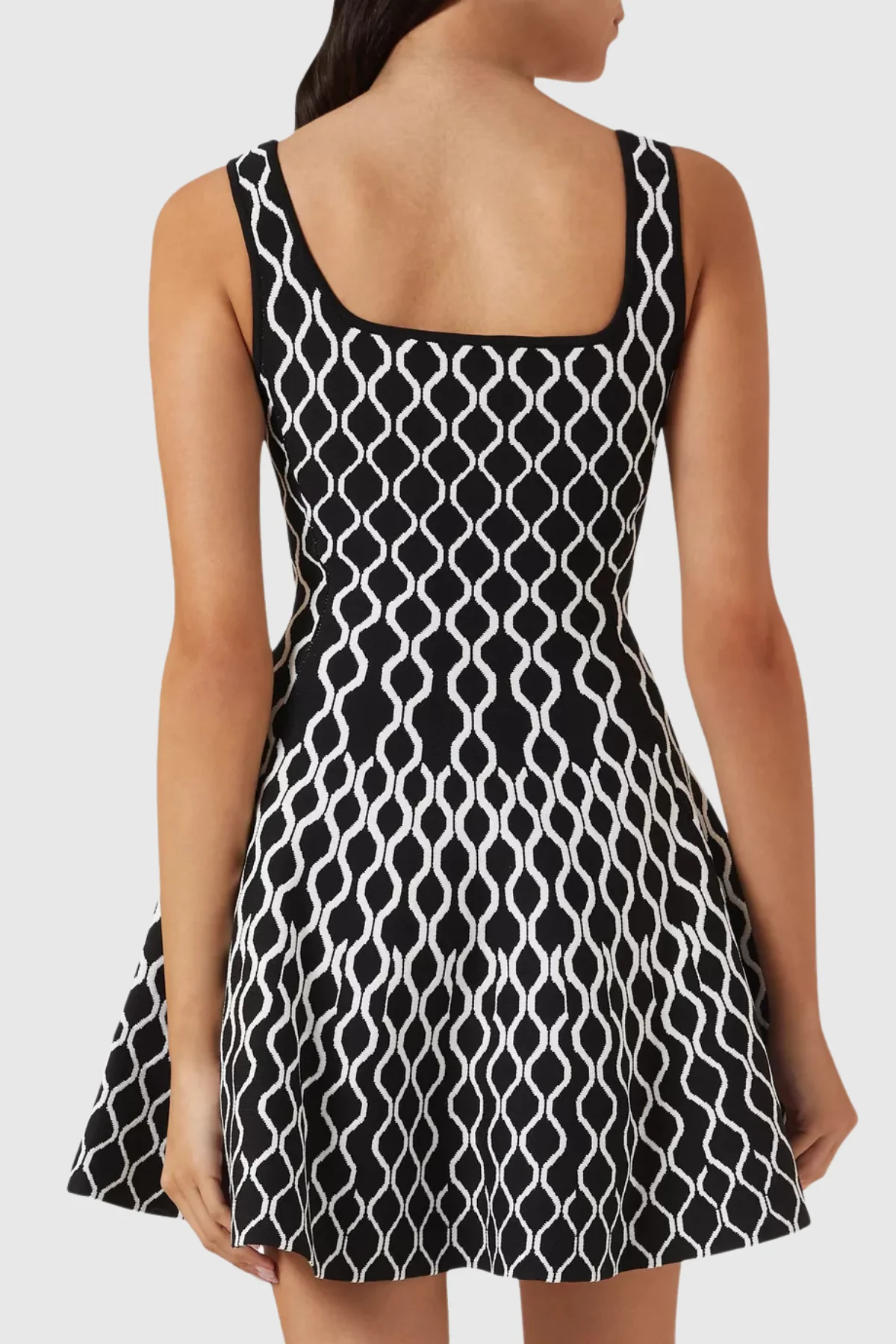 Black Grid Sleeveless Knit Mini Dress - Chic Ruffle Design