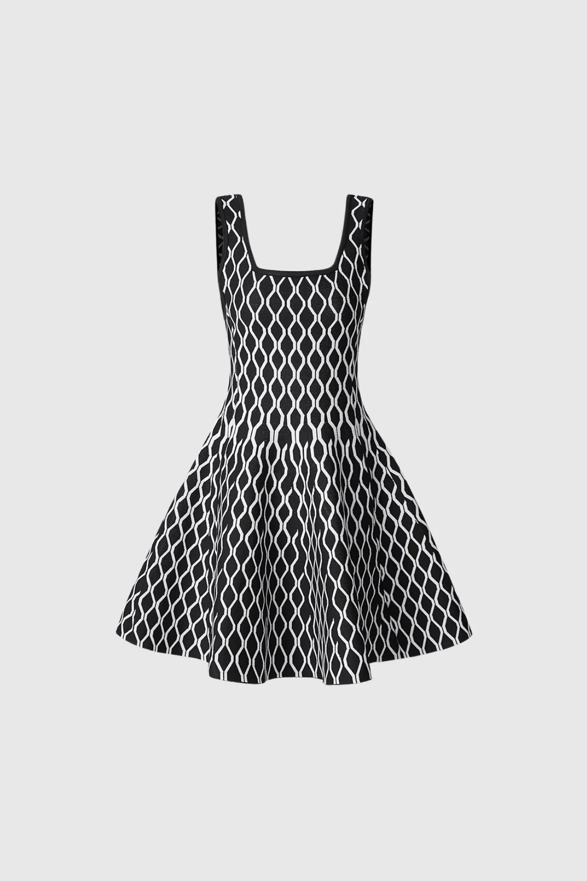Black Grid Sleeveless Knit Mini Dress - Chic Ruffle Design