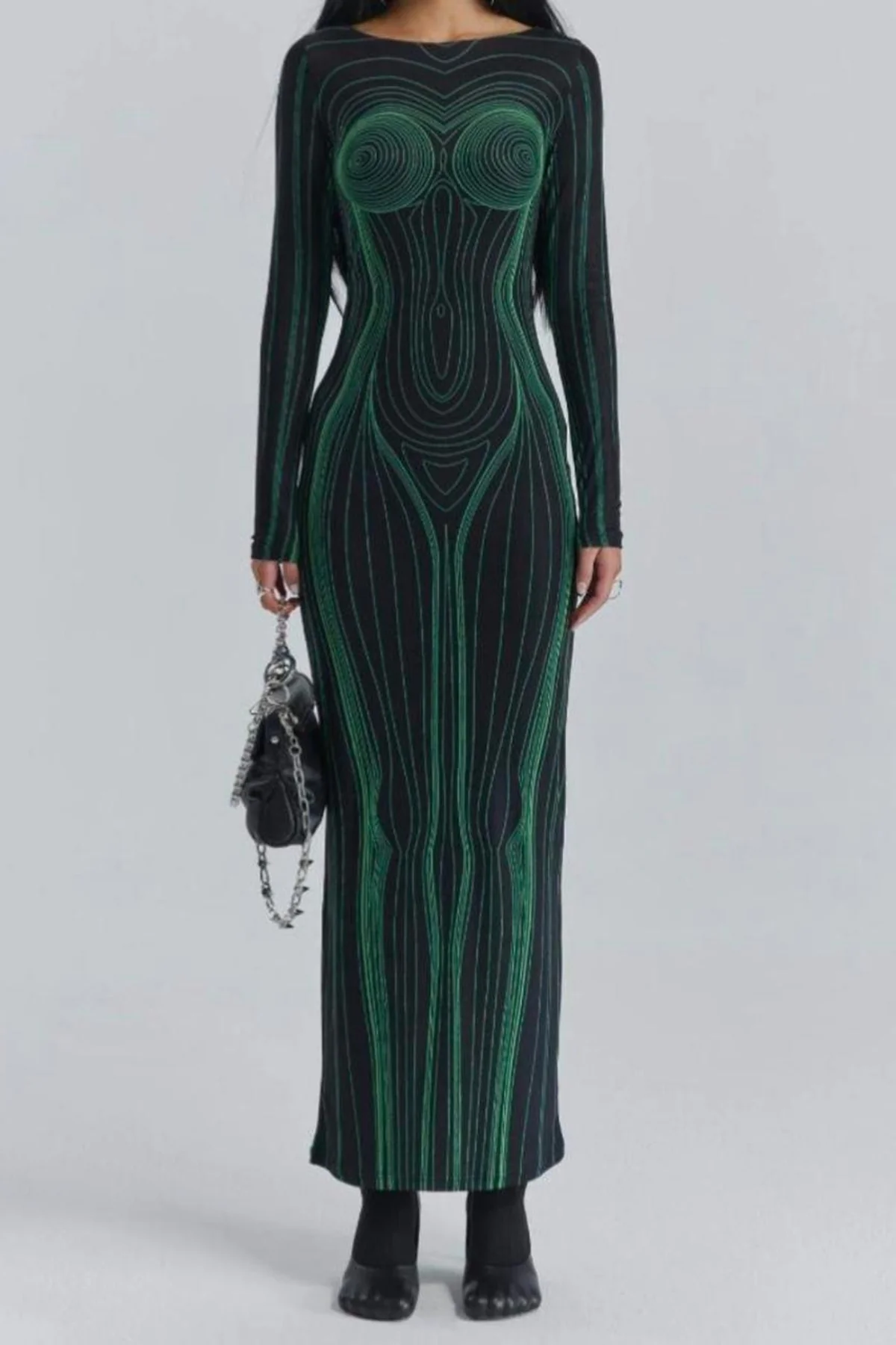 Elegant Black & Green Maxi Dress