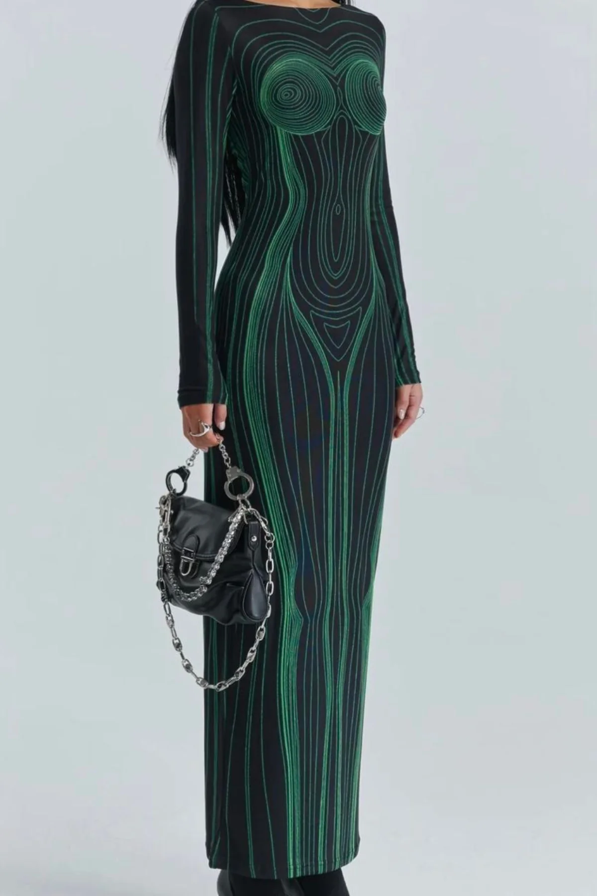 Elegant Black & Green Maxi Dress