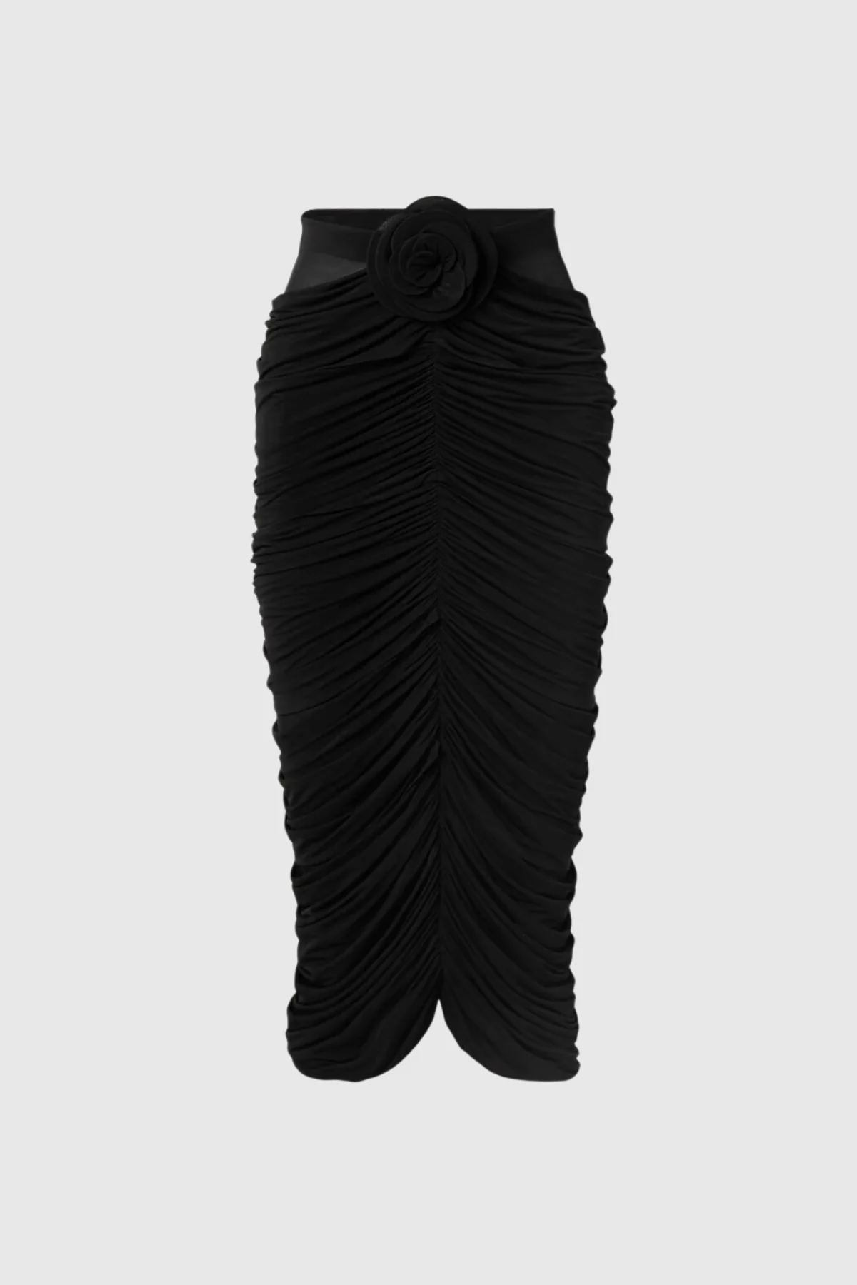 Black Floral Ruch Mesh Midi Skirt - Elegant & Stylish