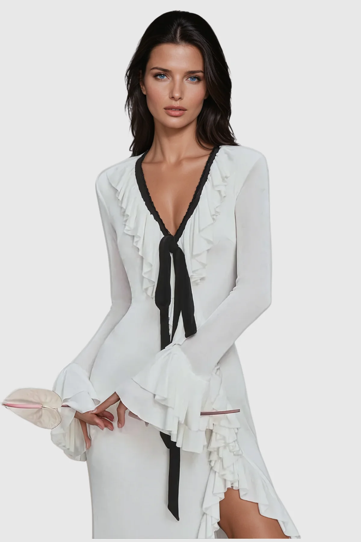 White Ruffle Lace Maxi Dress - Elegant Formal Wear