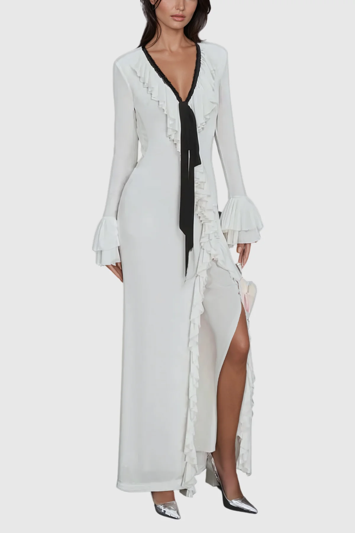 White Ruffle Lace Maxi Dress - Elegant Formal Wear