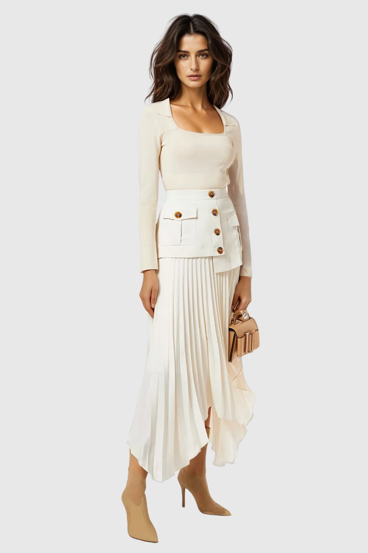 Apricot Mesh Ruched Skirt - Elegant & Stylish Design