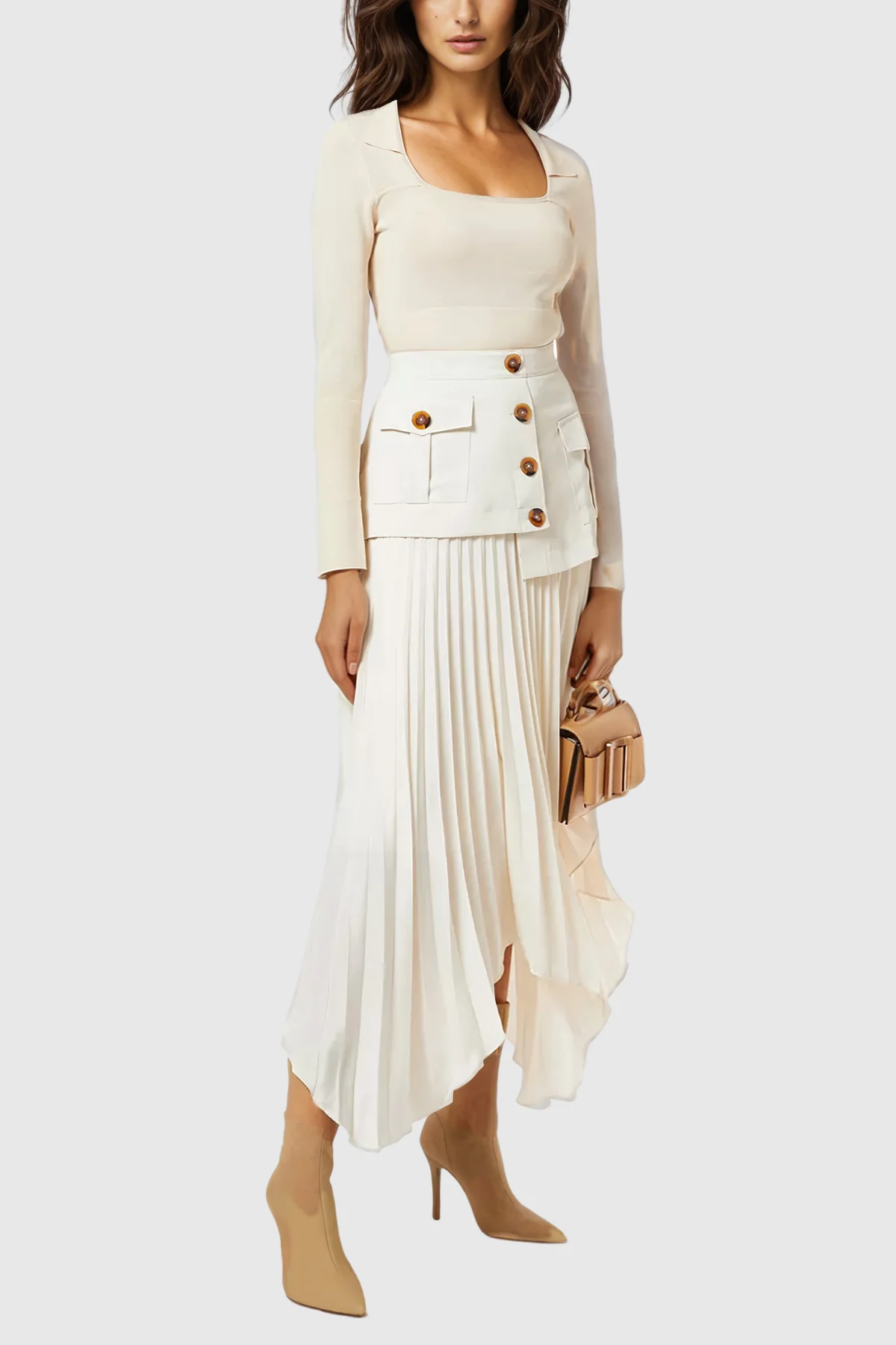 Apricot Mesh Ruched Skirt - Elegant & Stylish Design