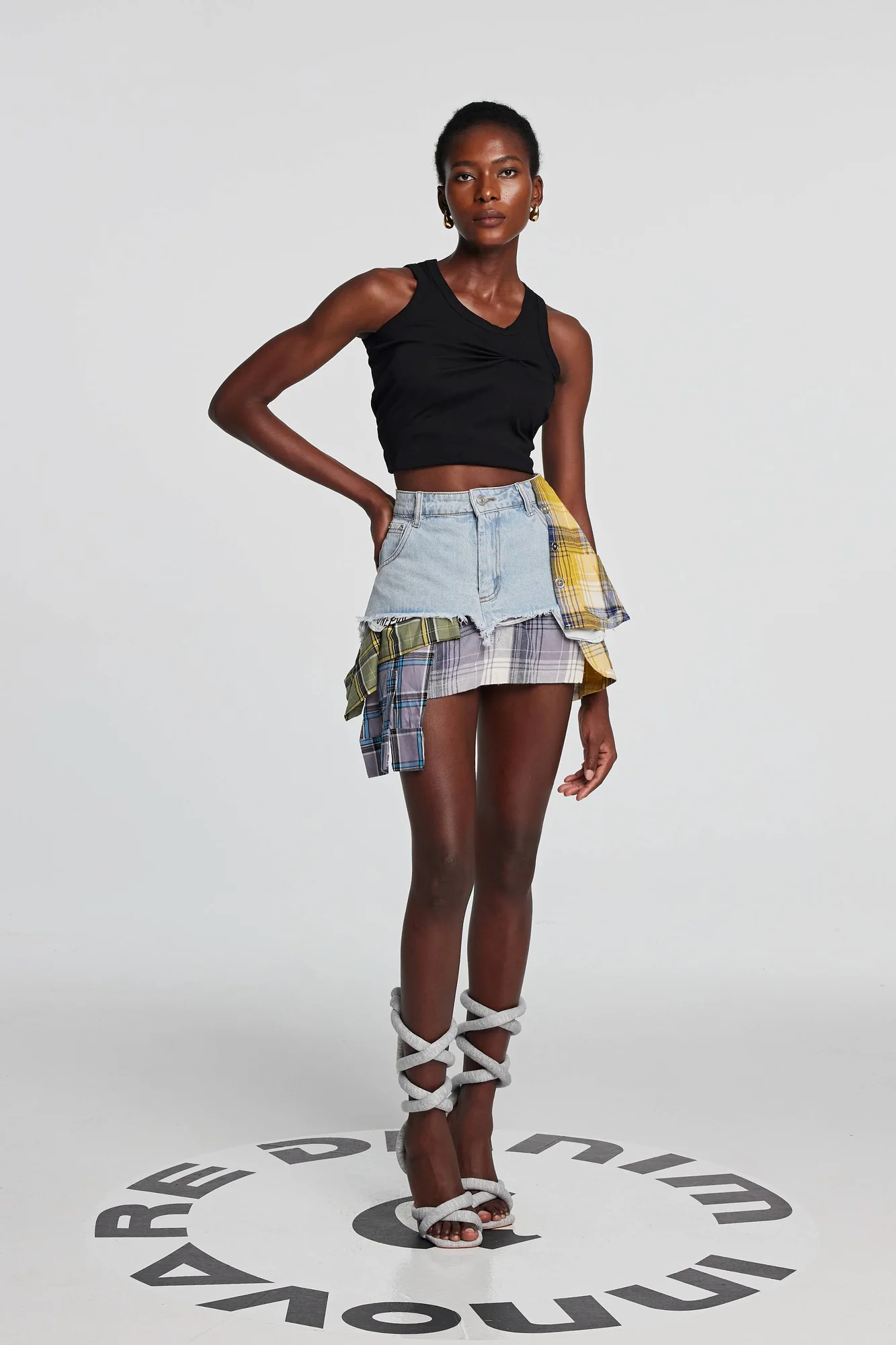 Blue Grid Patchwork Mini Skirt - Stylish Fashion