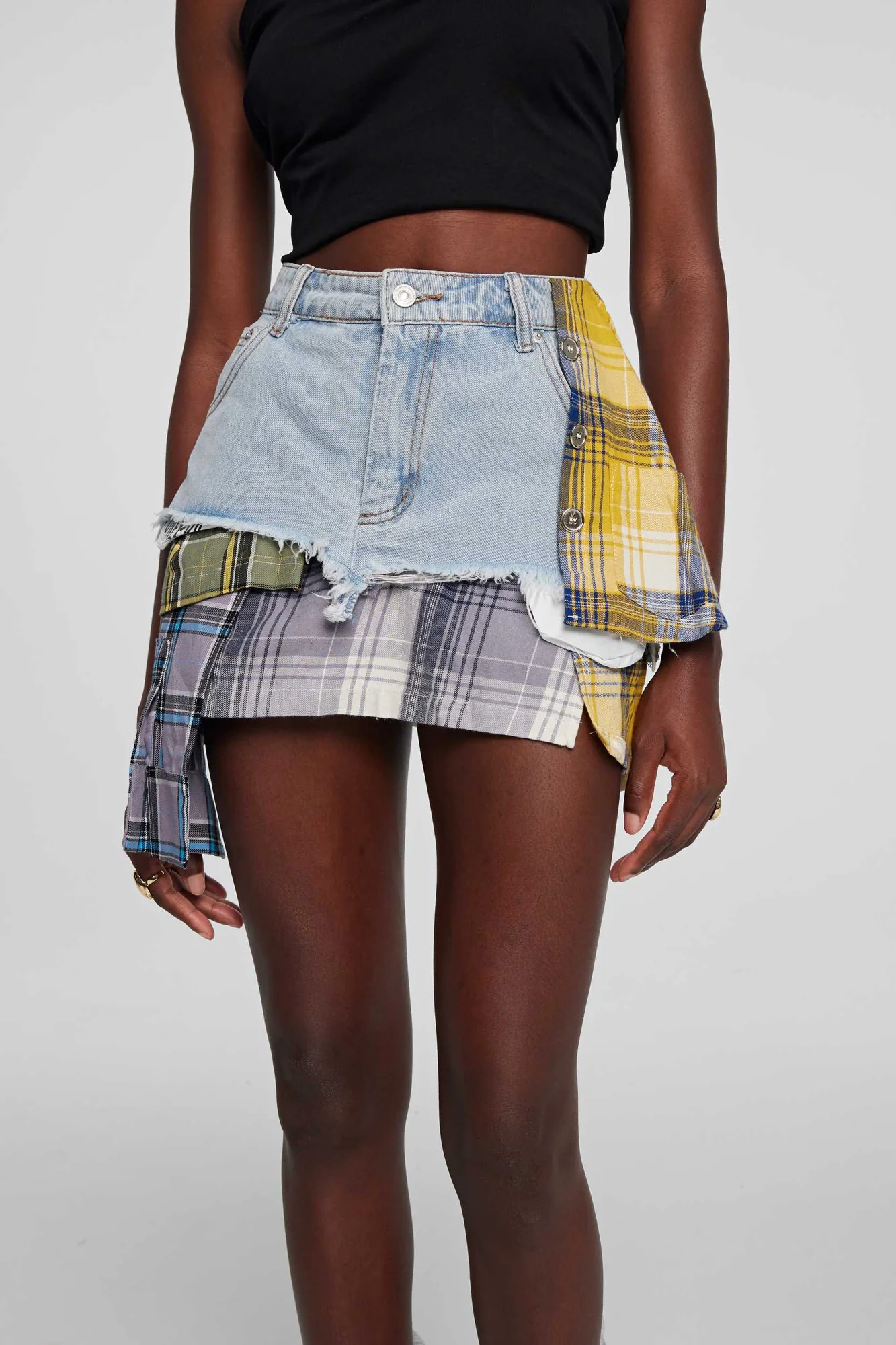Blue Grid Patchwork Mini Skirt - Stylish Fashion