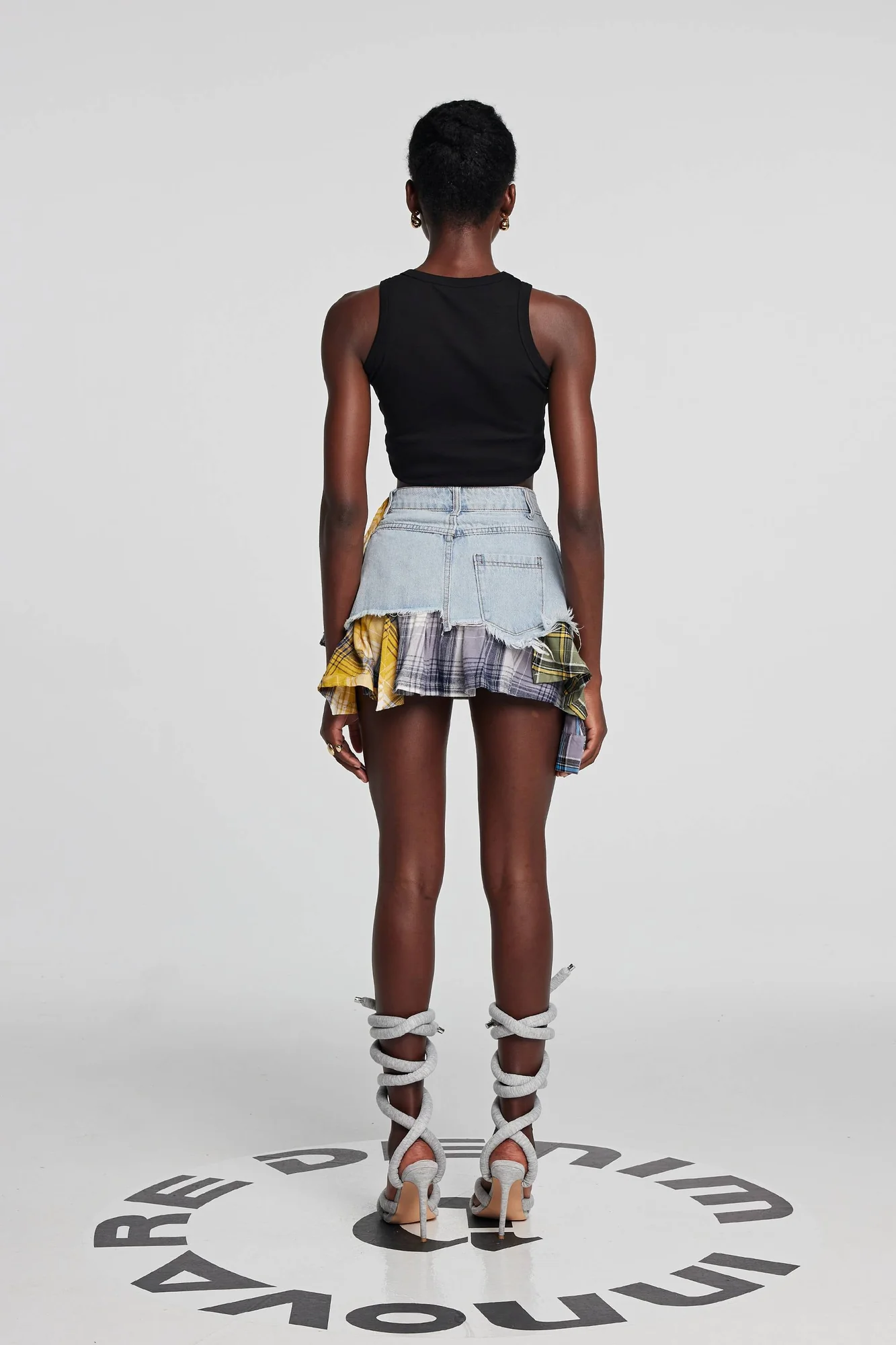 Blue Grid Patchwork Mini Skirt - Stylish Fashion