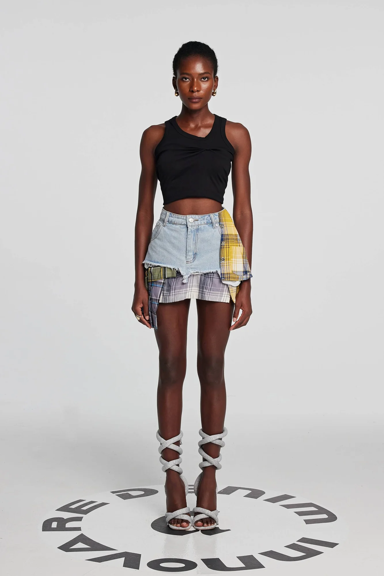 Blue Grid Patchwork Mini Skirt - Stylish Fashion