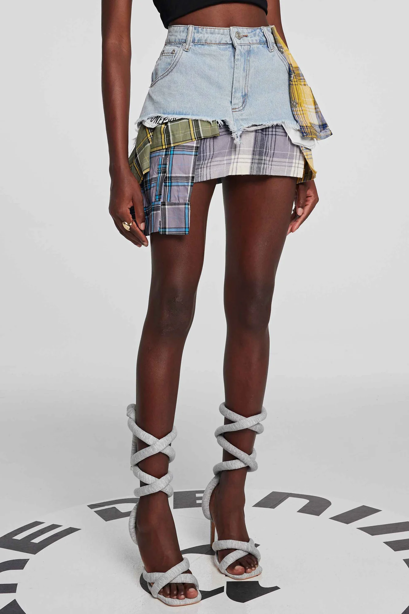 Blue Grid Patchwork Mini Skirt - Stylish Fashion