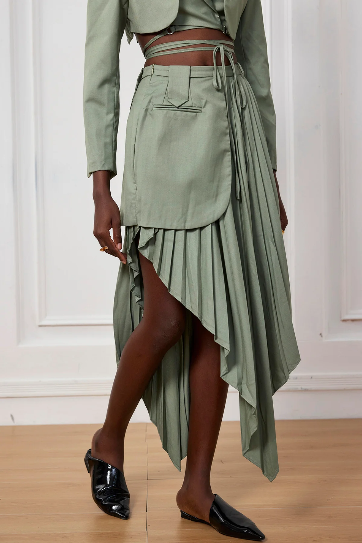 Ruffle Patchwork Maxi Skirt in Green | Feminine Style