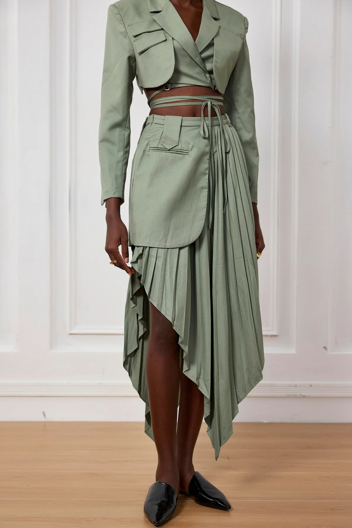 Ruffle Patchwork Maxi Skirt in Green | Feminine Style