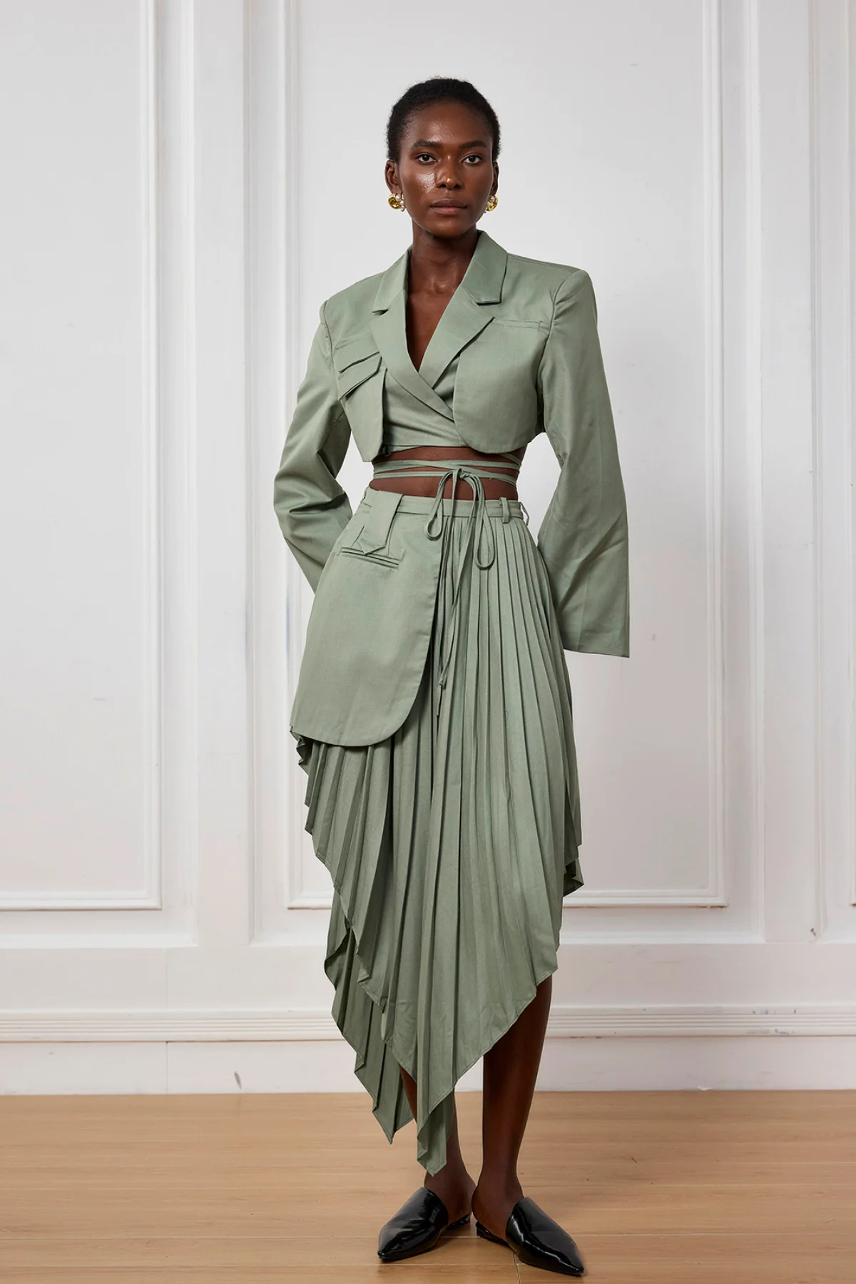 Ruffle Patchwork Maxi Skirt in Green | Feminine Style