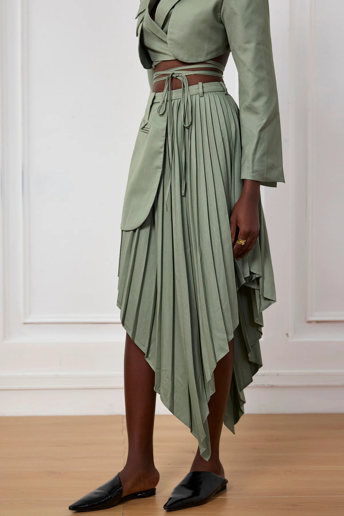 Ruffle Patchwork Maxi Skirt in Green | Feminine Style