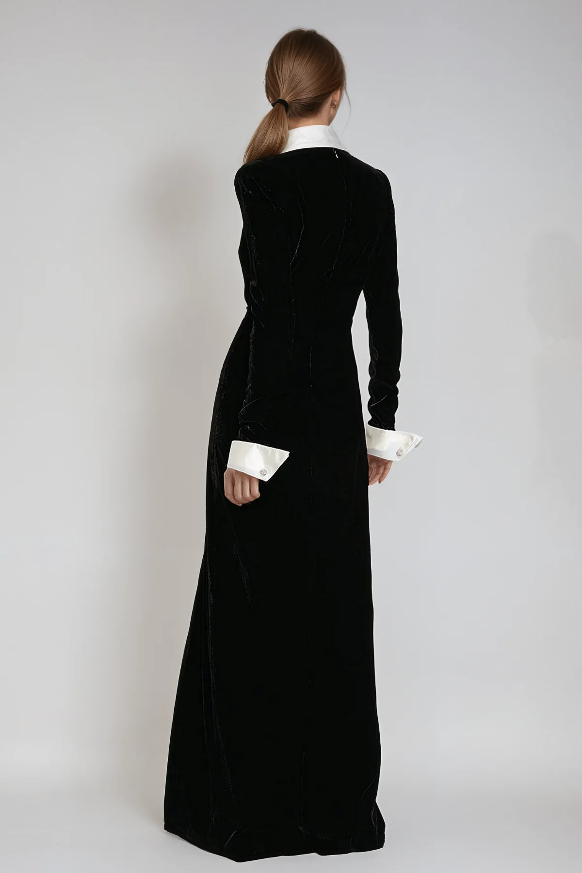 Black Split Maxi Dress - Elegant Button Detail Design