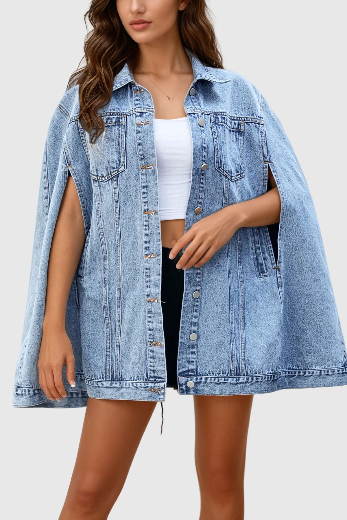 Denim Asymmetric Shawl Jacket for Stylish Outfits