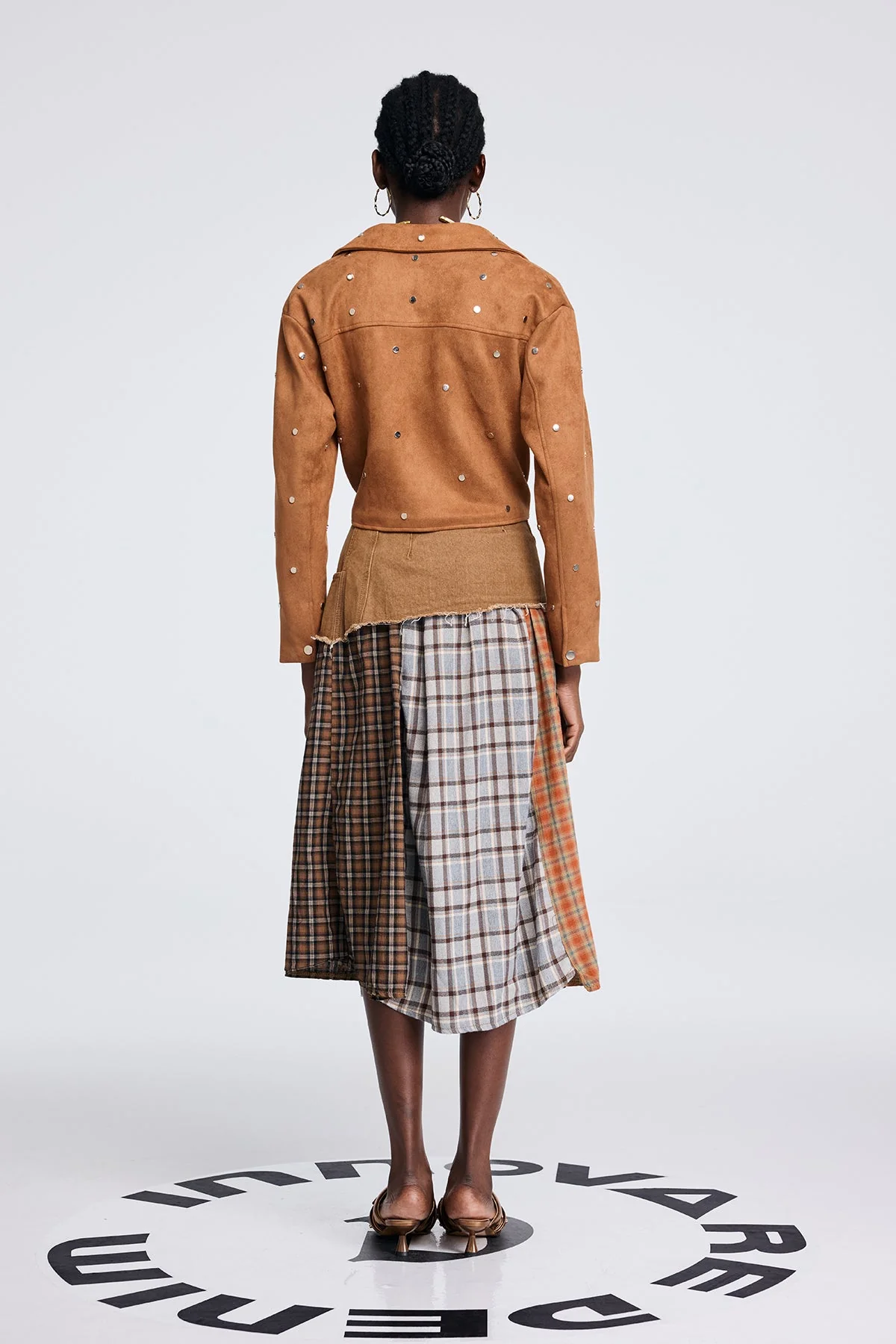 Sophisticated Grid Ruffle Fringe Brown Skirt