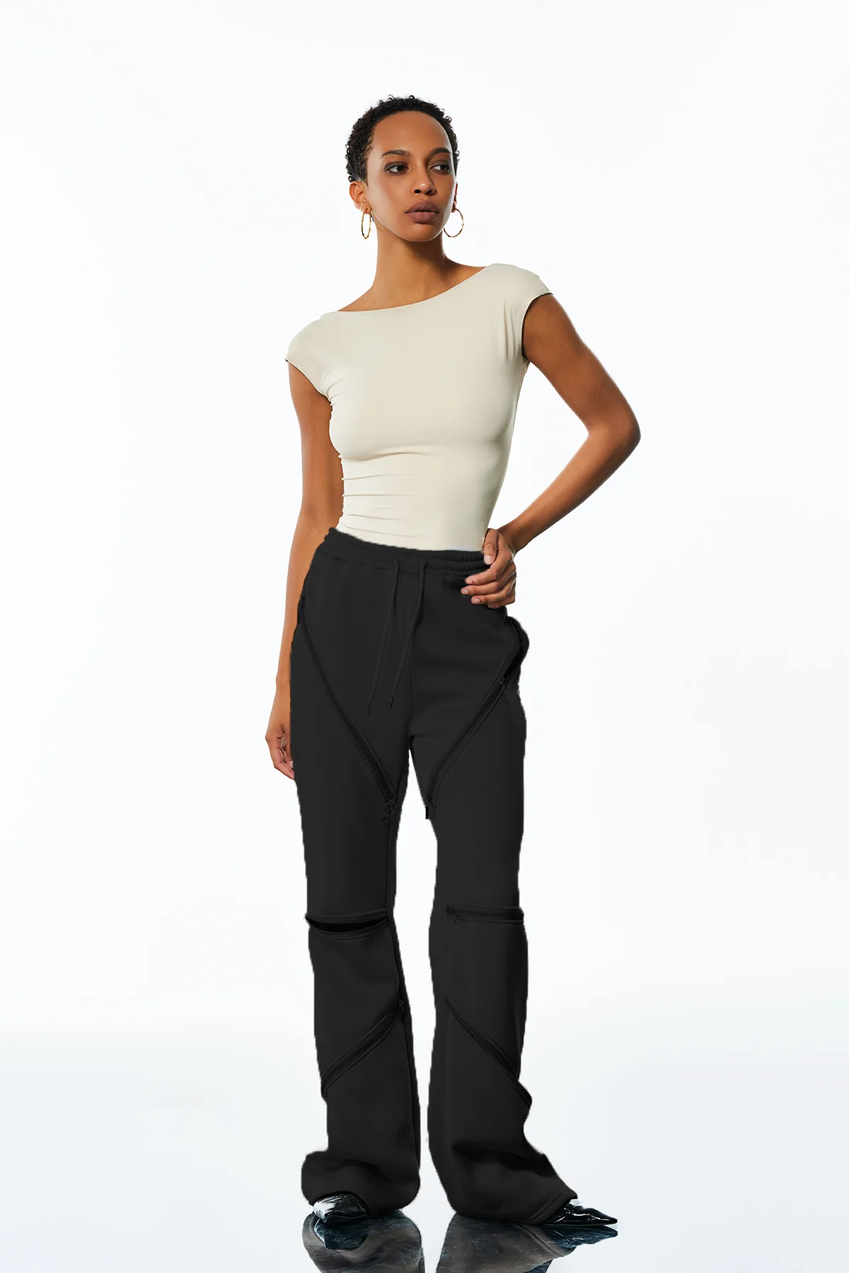 Black Zipper Detail Stylish Pants for Edgy Outfits