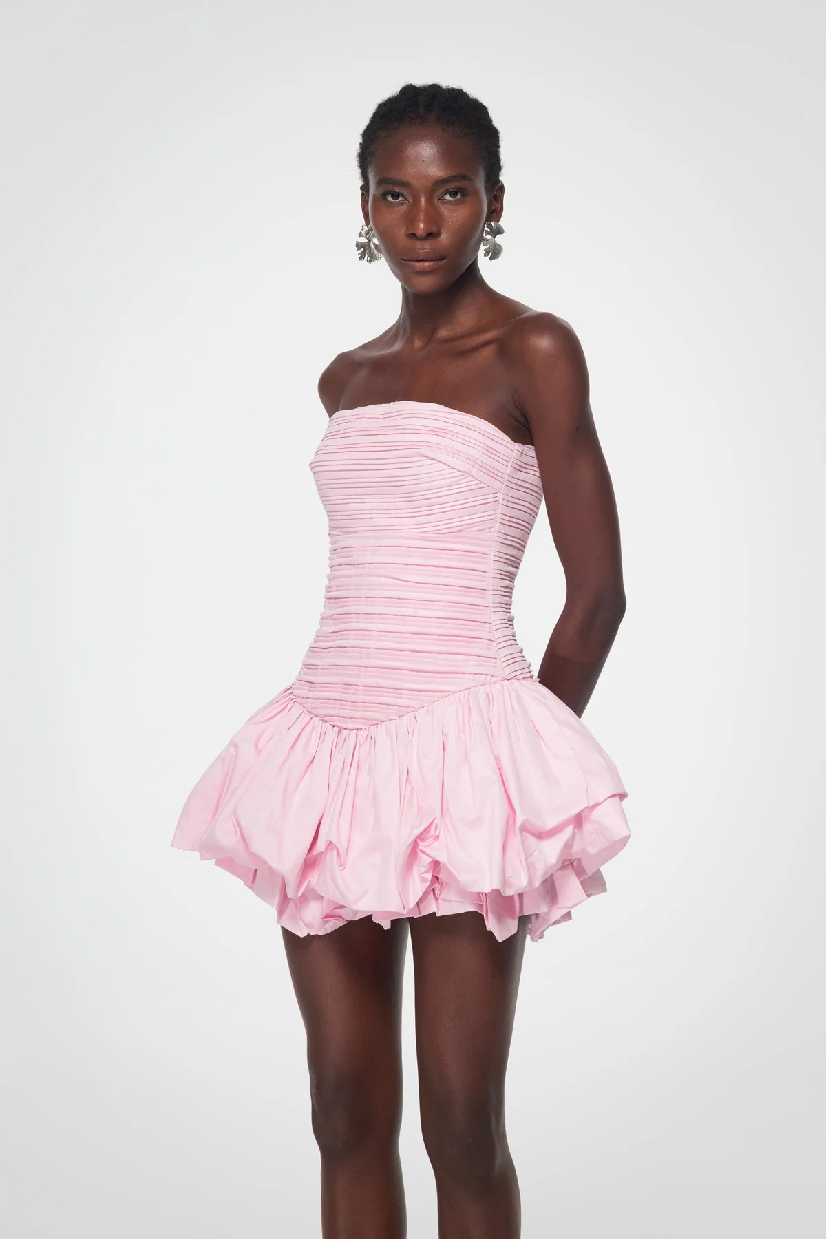 Pink Strapless Ruched Mini Dress - High-Quality Material