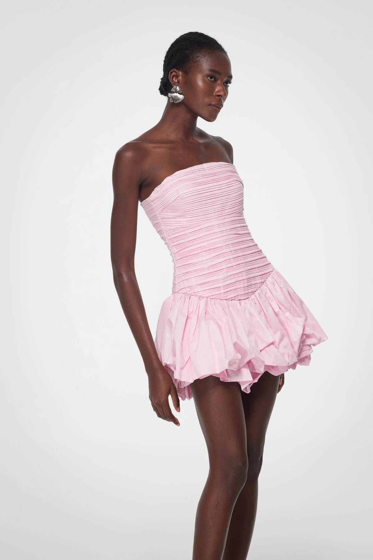 Pink Strapless Ruched Mini Dress - High-Quality Material