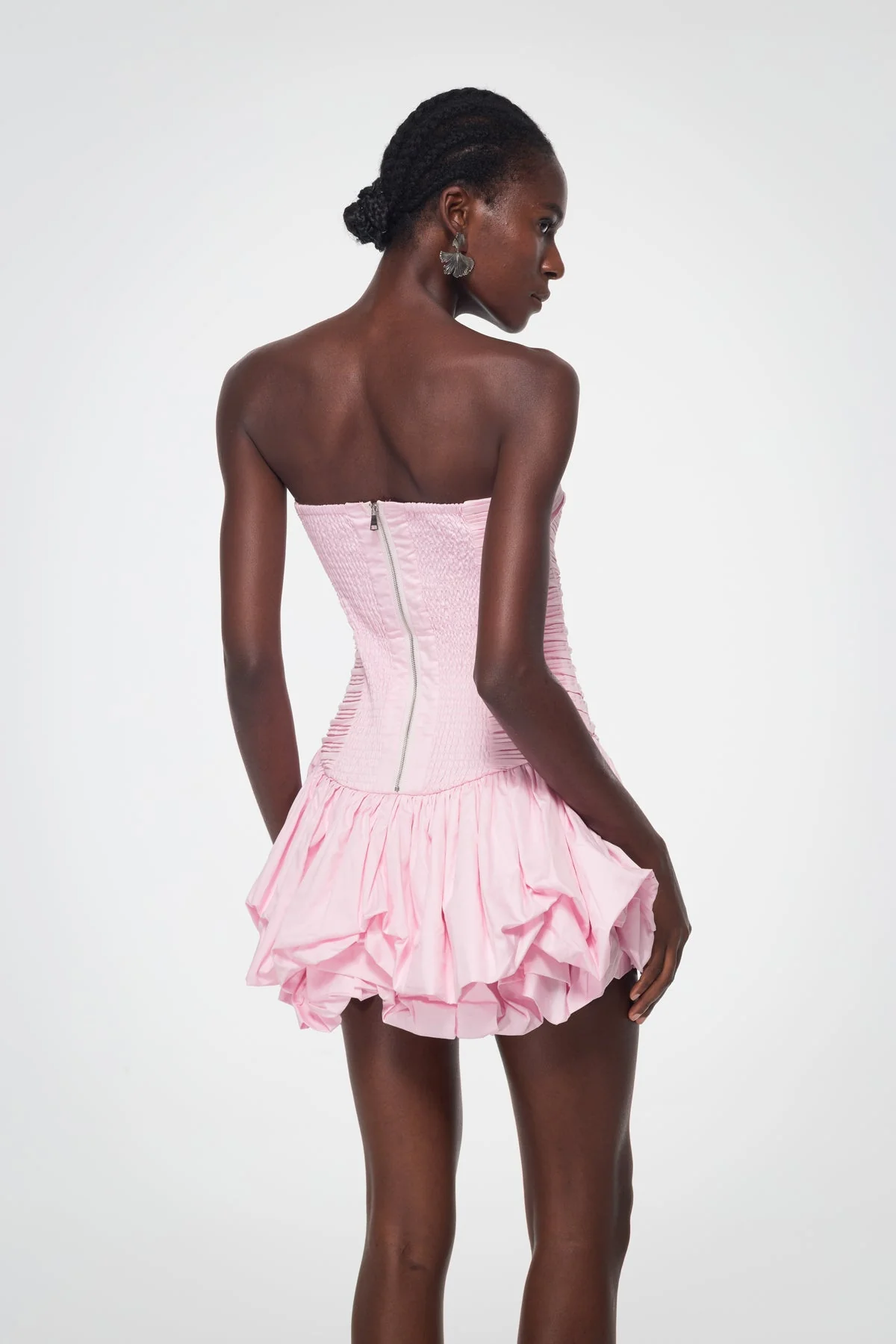 Pink Strapless Ruched Mini Dress - High-Quality Material