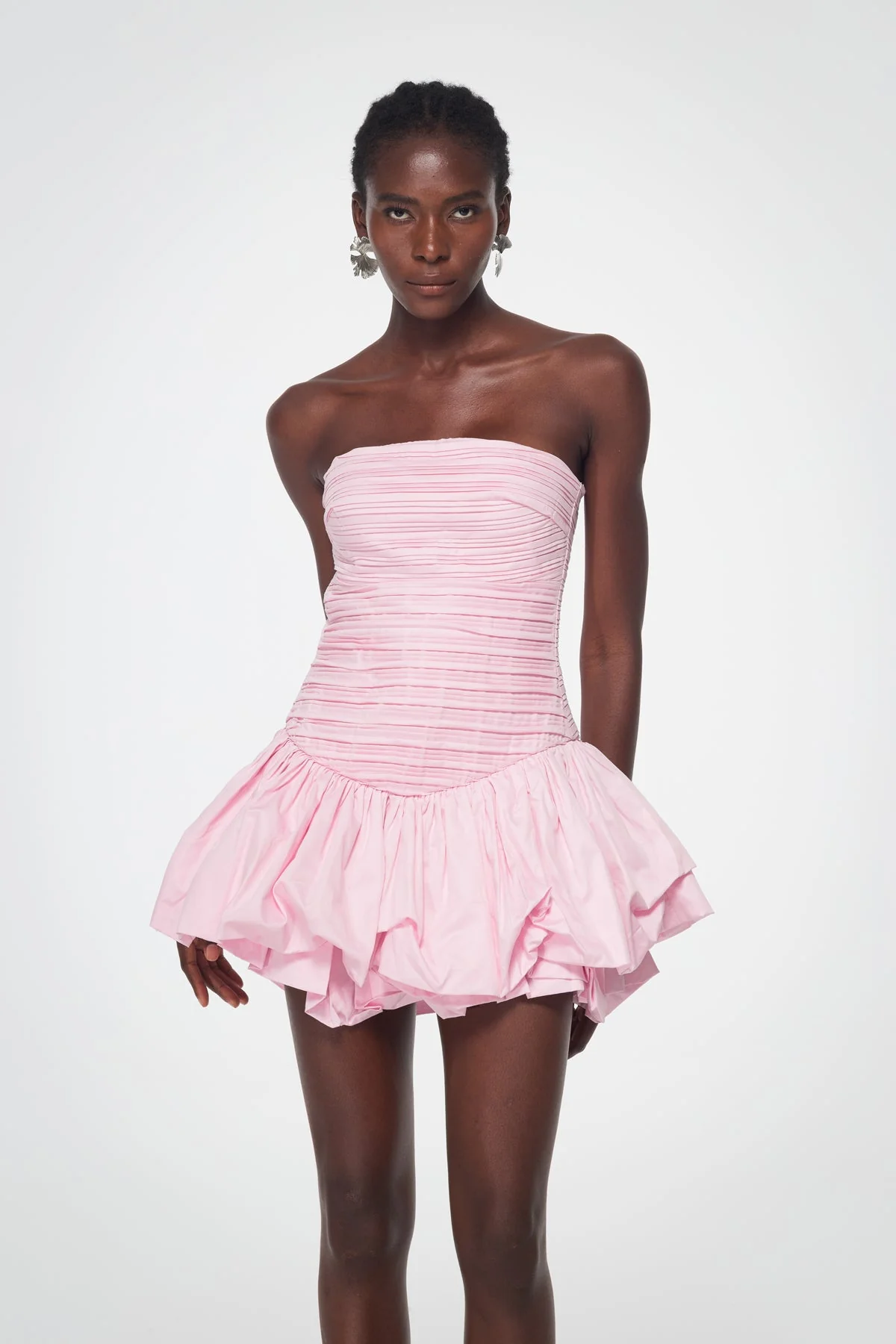 Pink Strapless Ruched Mini Dress - High-Quality Material
