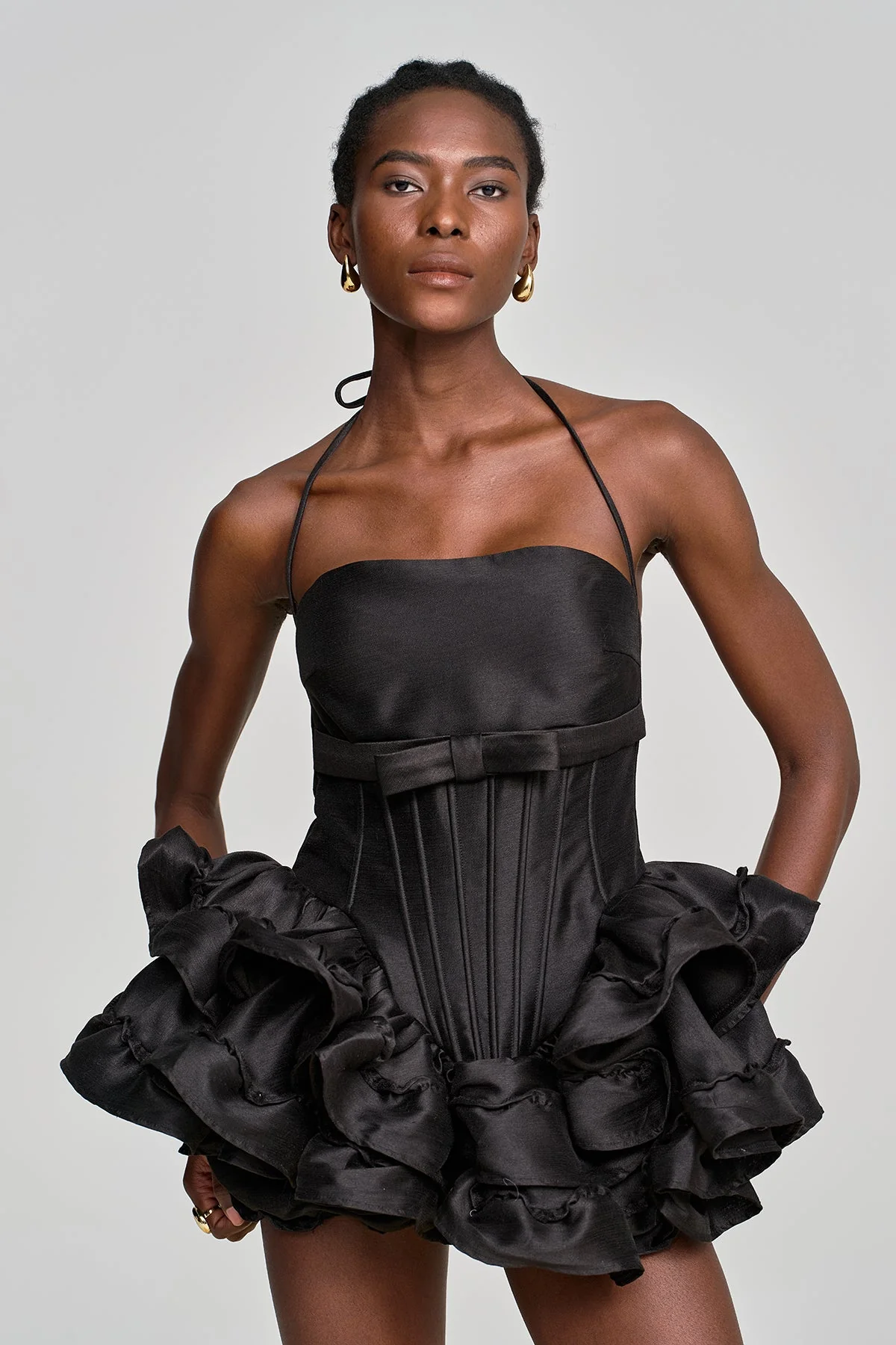 Ruffle Mini Dress with Corset Lace-Up Detail