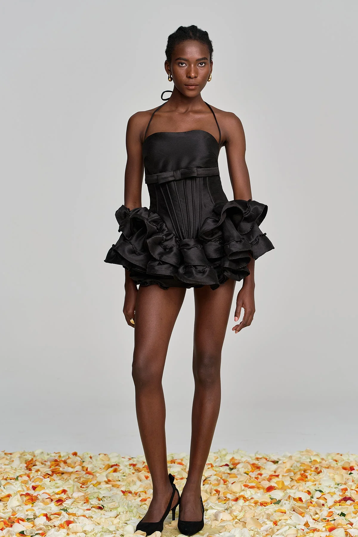 Ruffle Mini Dress with Corset Lace-Up Detail