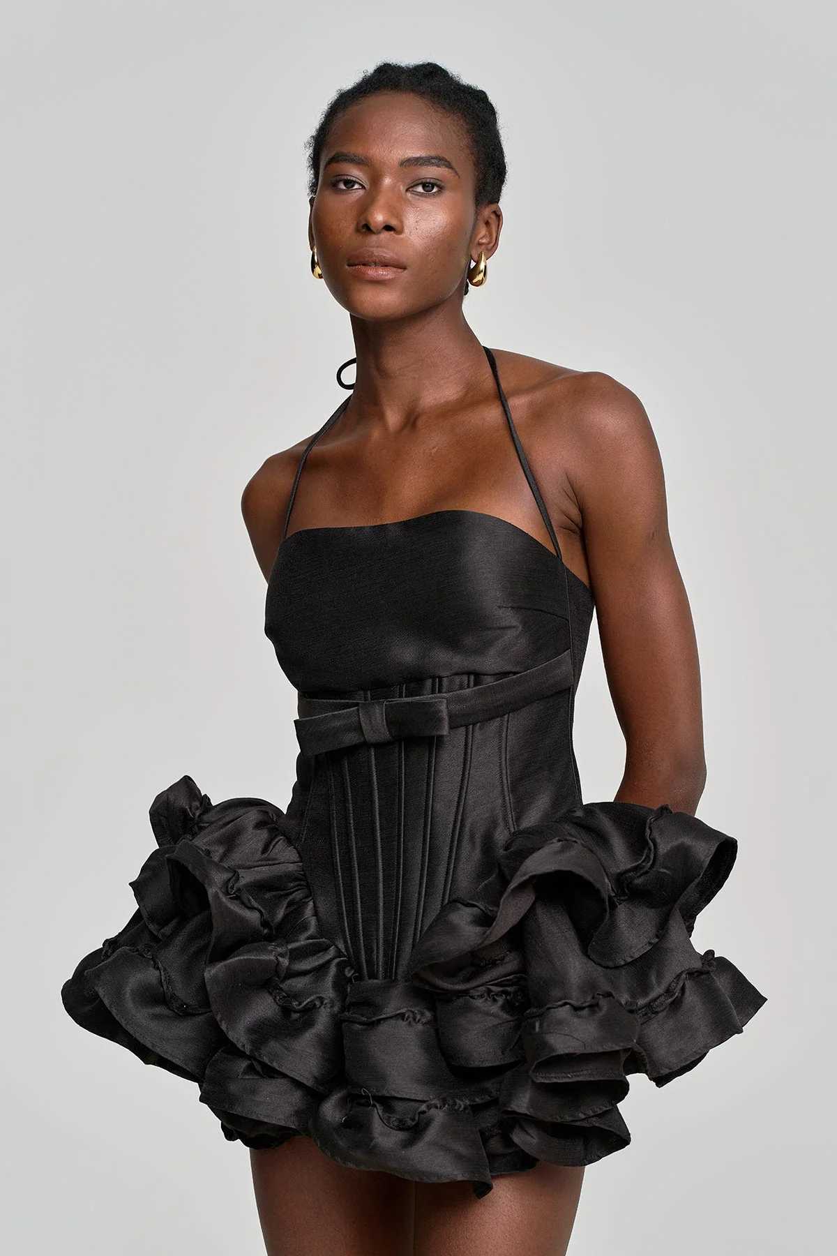 Ruffle Mini Dress with Corset Lace-Up Detail