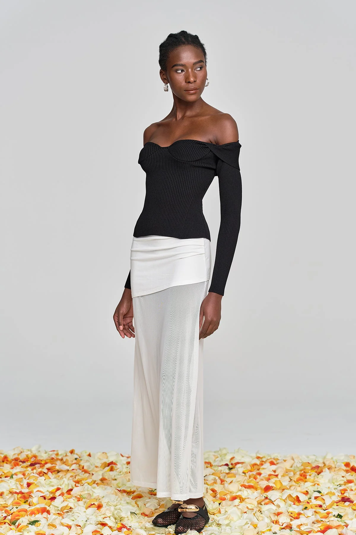 White Mesh Ruched Skirt - Stylish & Comfortable