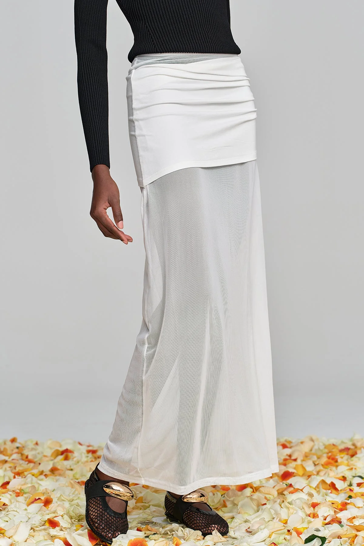 White Mesh Ruched Skirt - Stylish & Comfortable