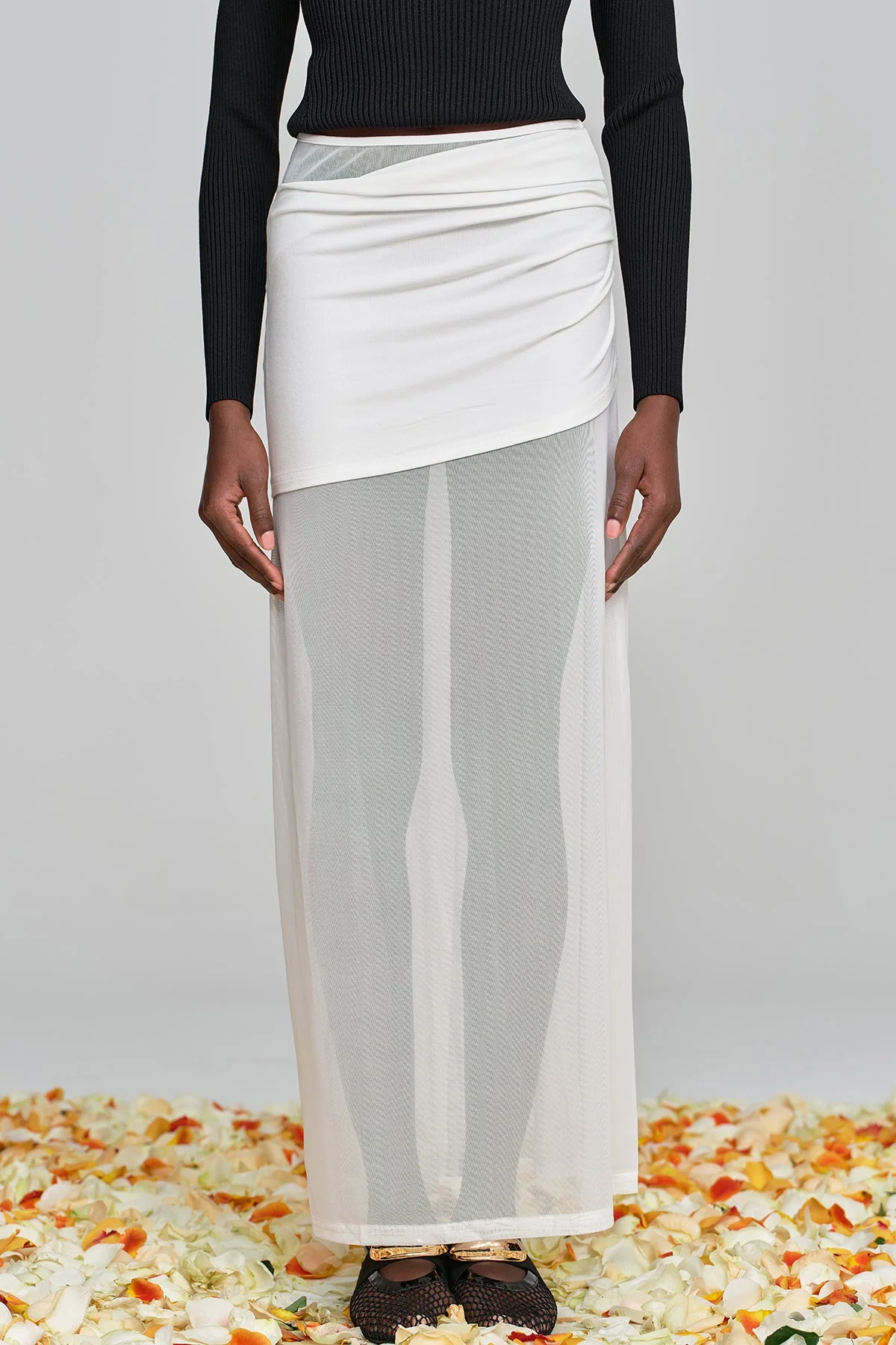 White Mesh Ruched Skirt - Stylish & Comfortable