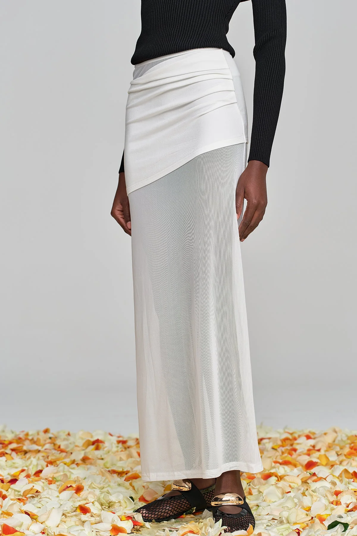 White Mesh Ruched Skirt - Stylish & Comfortable