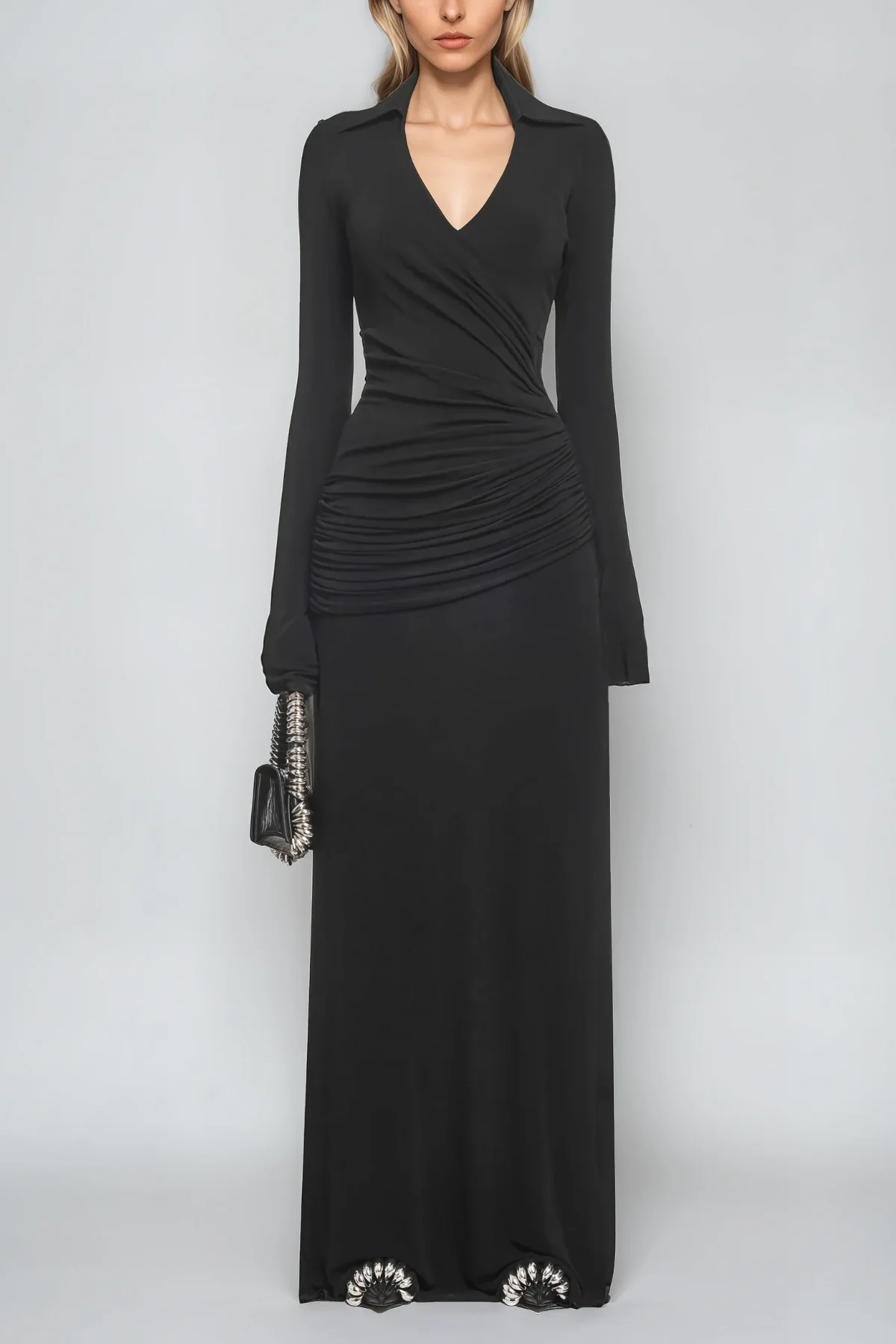Elegant Black Lapel Maxi Dress - Lightweight & Sophisticated