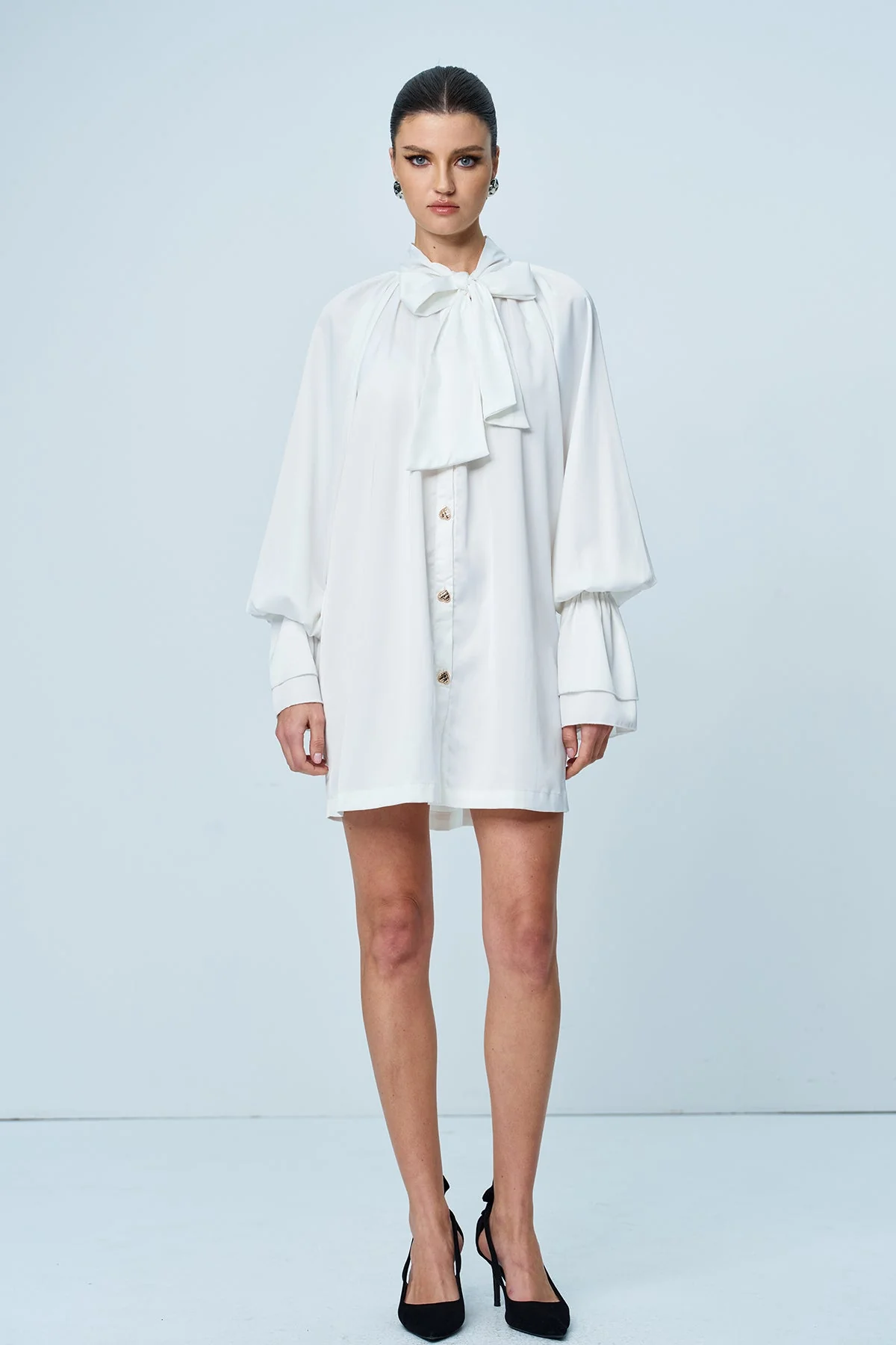 White Ruffle Bow Lace Up Shirt