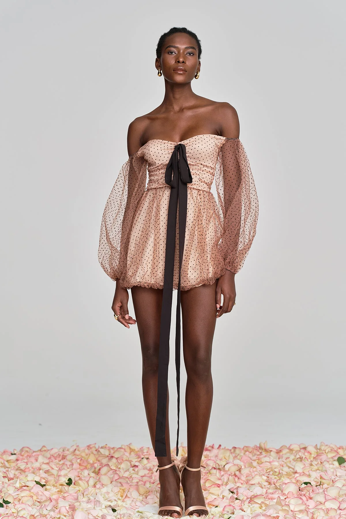 Mesh Dot Off Shoulder Mini Dress - Breathable Fabric