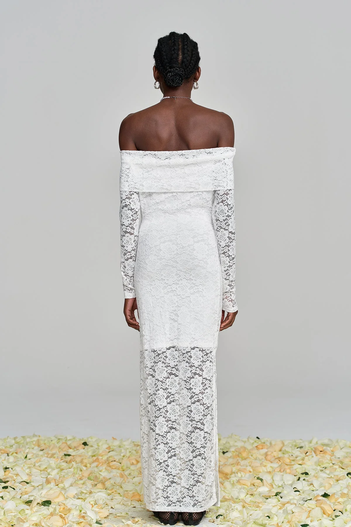 White Off Shoulder Lace Maxi Dress