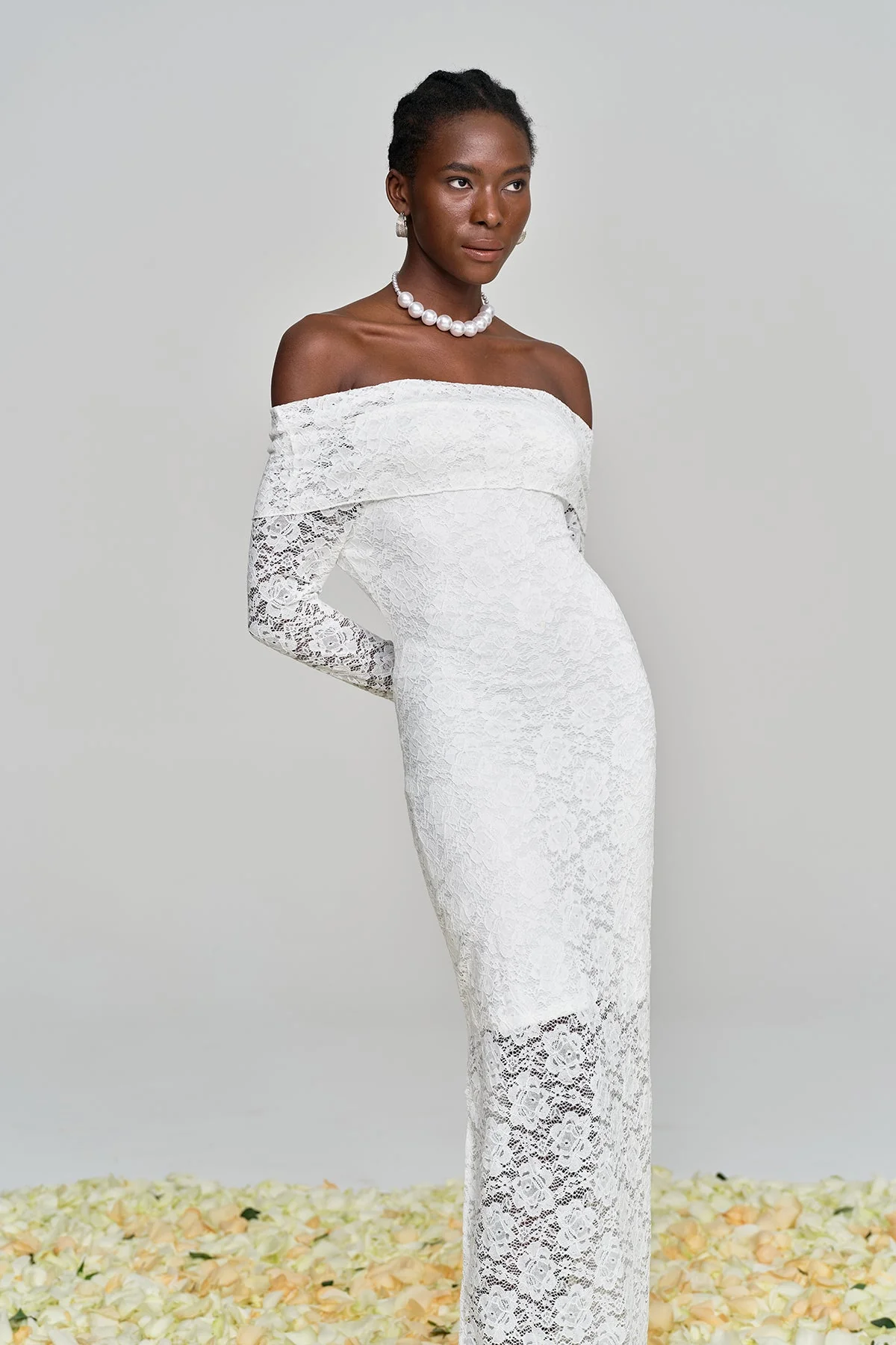 White Off Shoulder Lace Maxi Dress