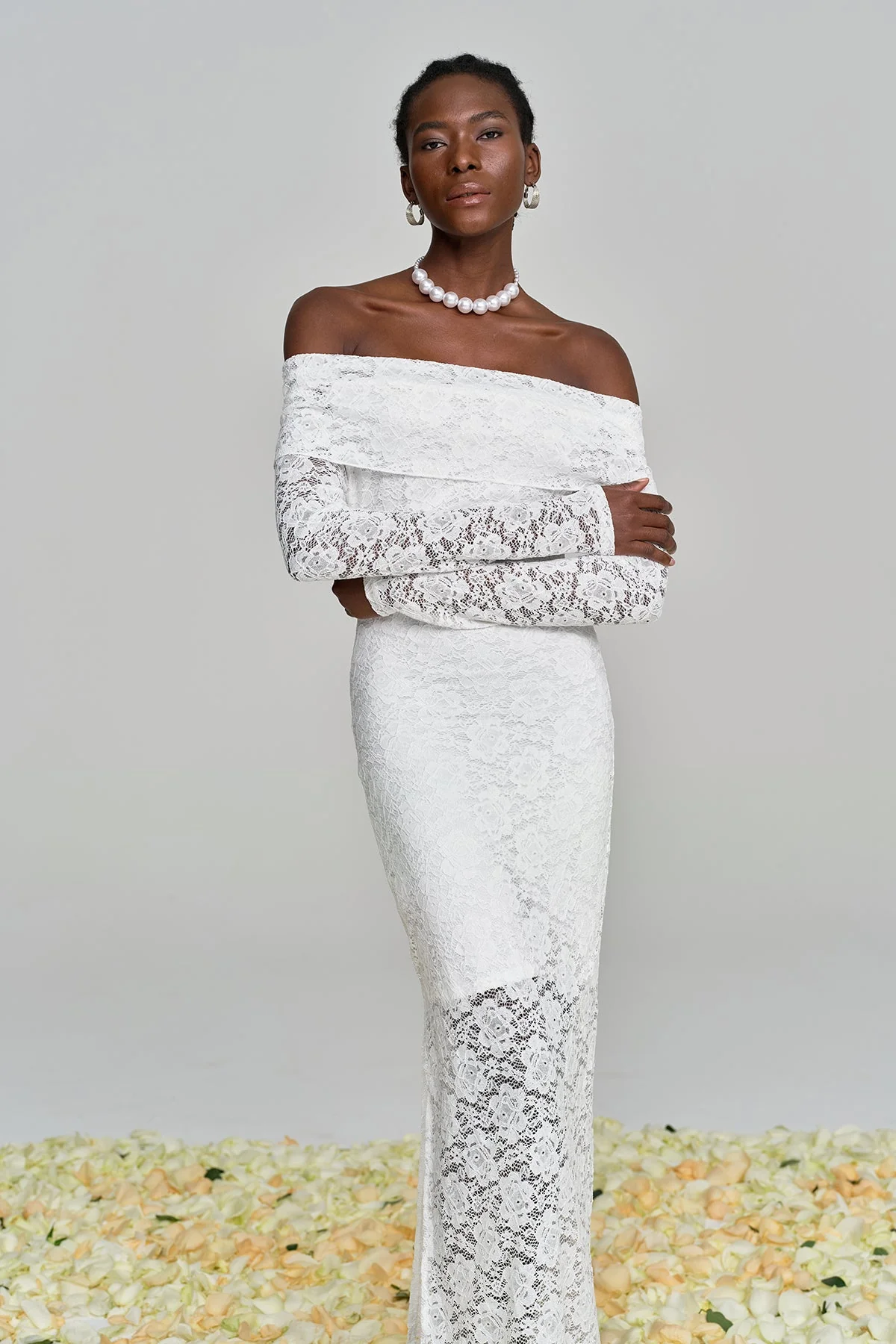 White Off Shoulder Lace Maxi Dress