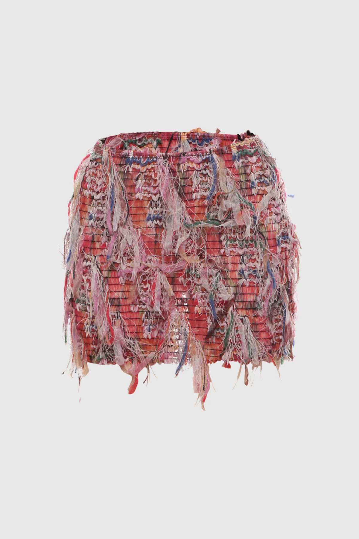 Fringe Striped Mini Skirt in Pink Black Khaki