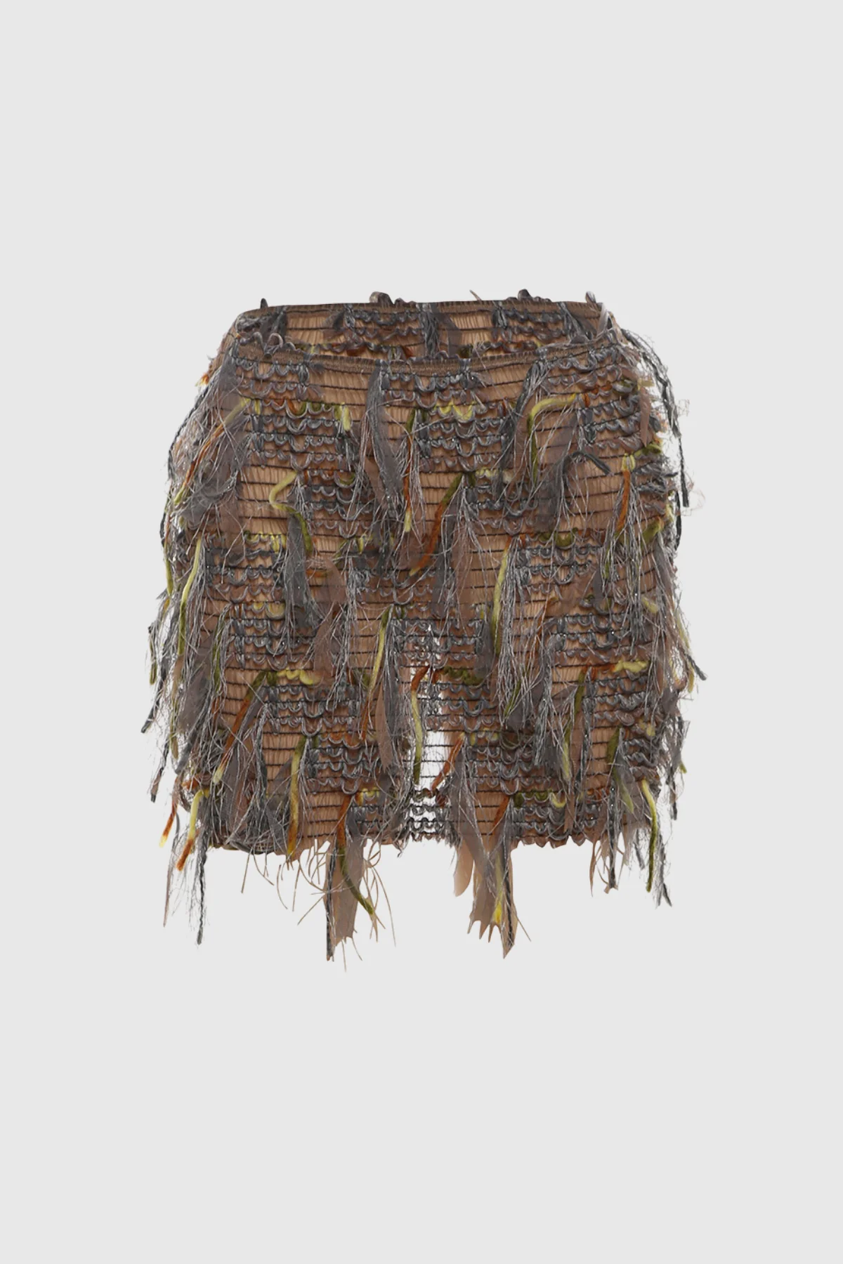 Fringe Striped Mini Skirt in Pink Black Khaki