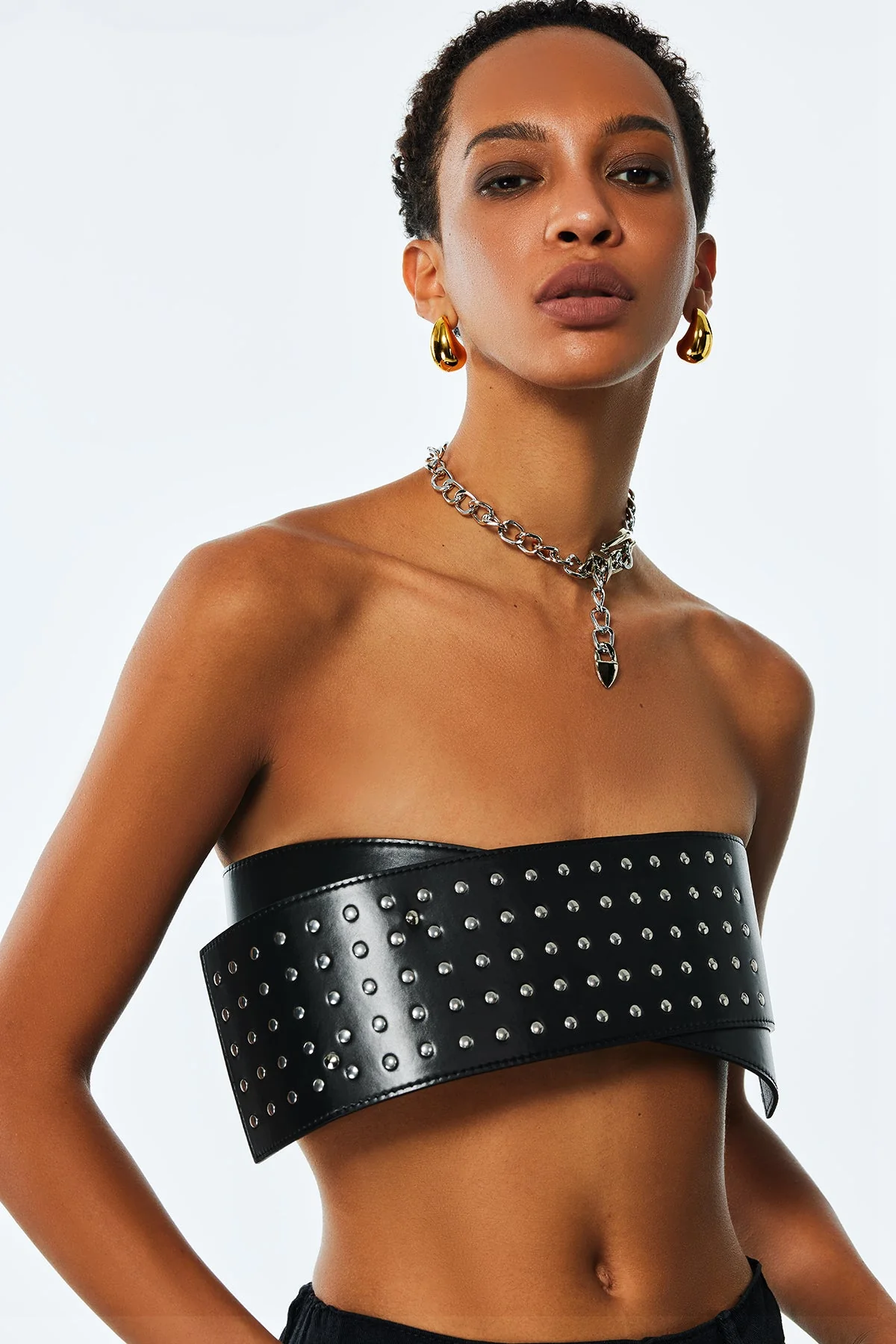 Black Studded Cross Leather Belt - Edgy & Durable